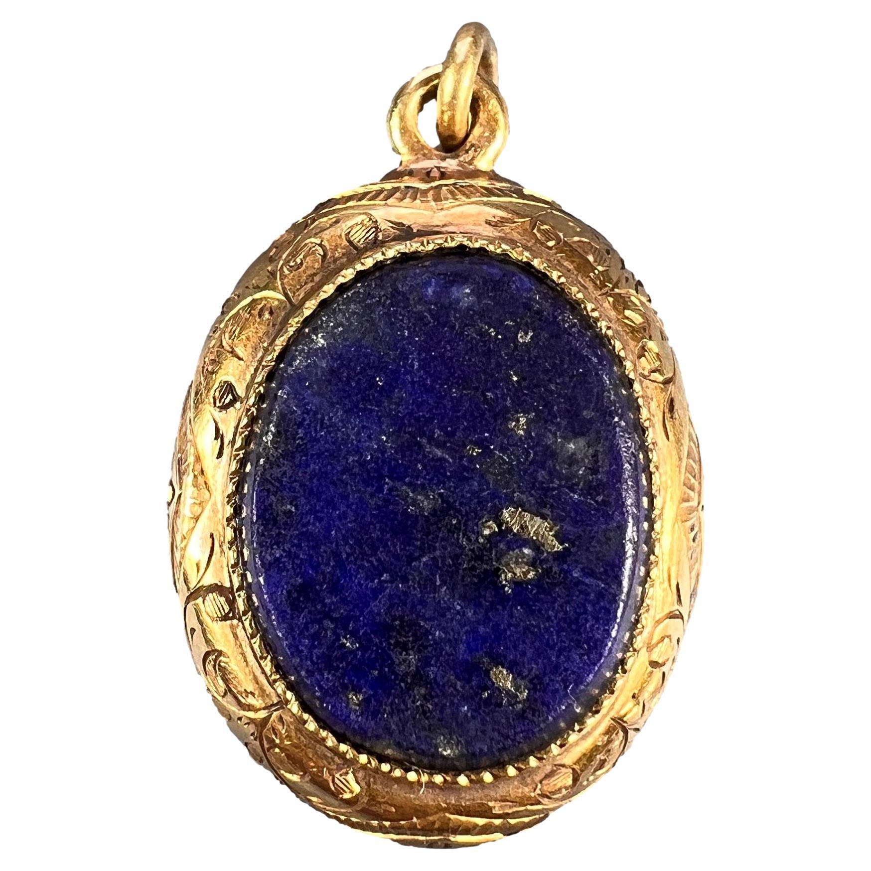 French Lapis Lazuli 18K Yellow Gold Charm Pendant  For Sale