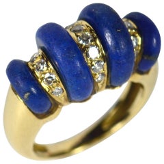 French Lapis Lazuli Diamond Gold Ring, circa 1970