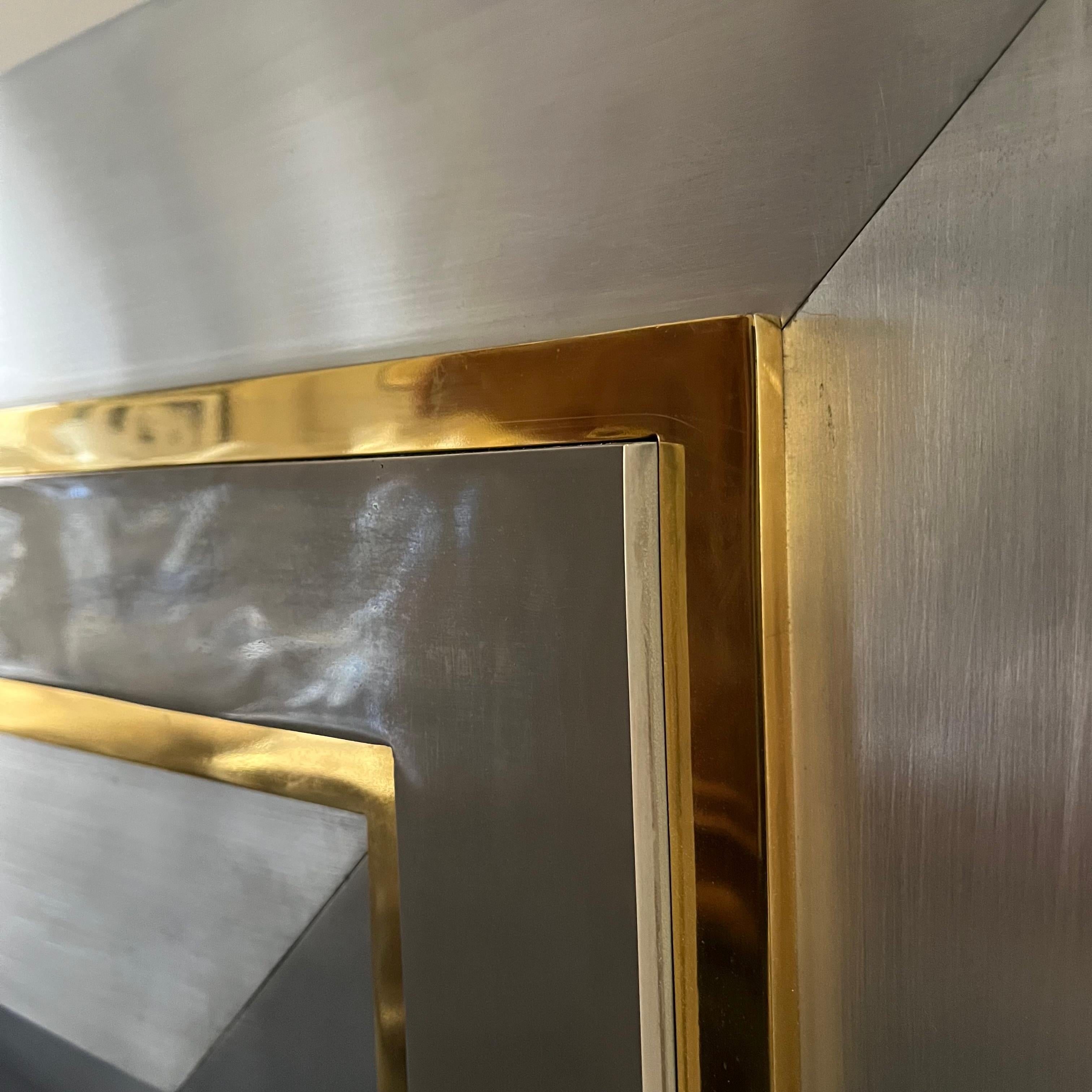 Late 20th Century Maison Jansen Large 1970s Steel and Brass Fireplace Surround For Sale