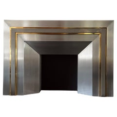 Maison Jansen Large 1970s Steel and Brass Fireplace Surround