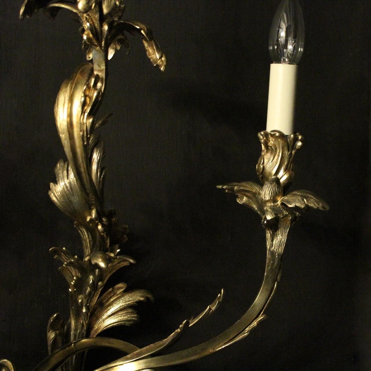 French Large 19th Century Pair of Triple Arm Antique Wall Sconces For Sale 2