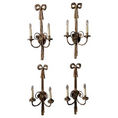 Antique French Large 19th Century Set of 4 Bronze Twin Arm Wall Lights