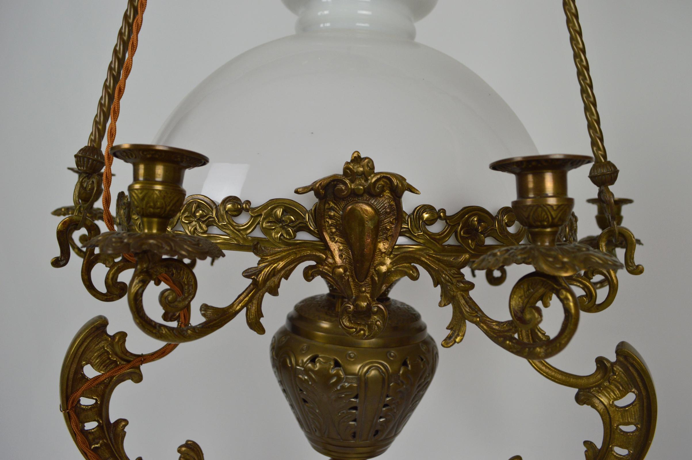 French Large Antique Chandelier in Bronze and Brass, 19th Century For Sale 3
