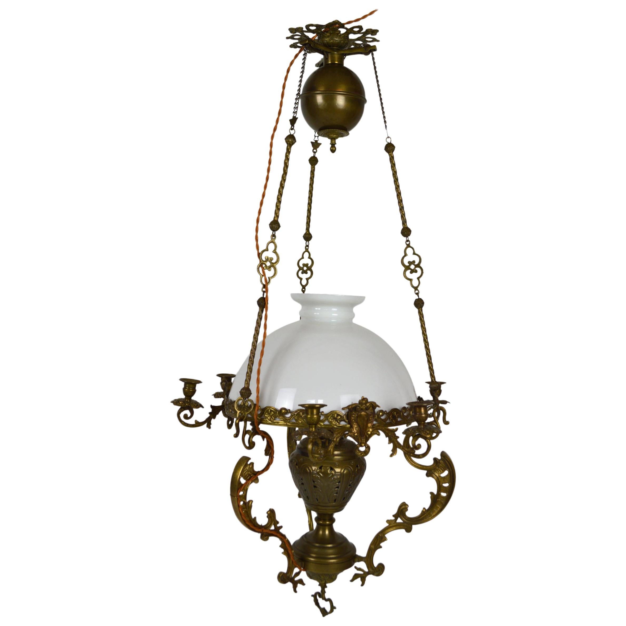 French Large Antique Chandelier in Bronze and Brass, 19th Century For Sale