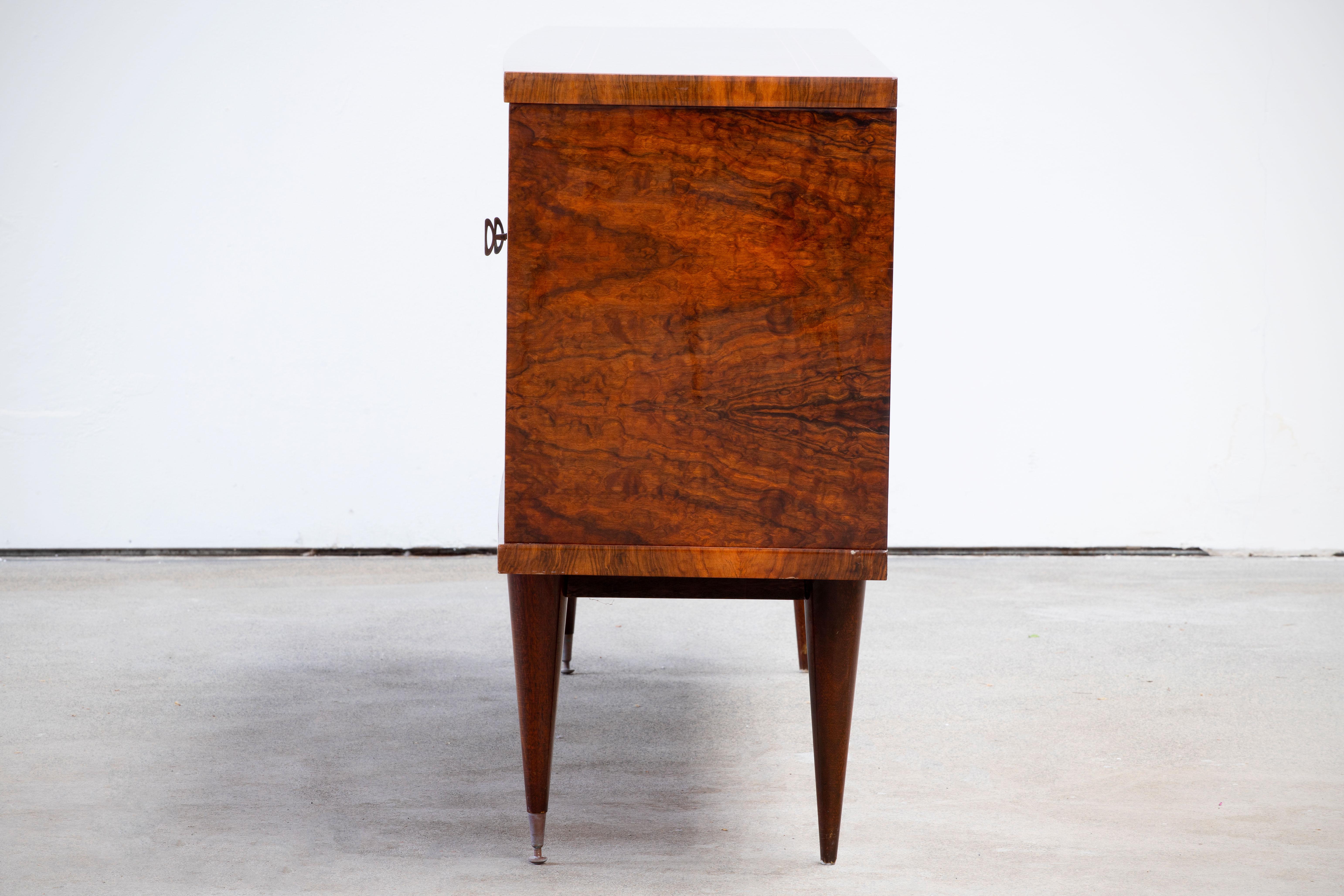 French Large Art Deco Sideboard Burr Walnut, 1940s 13