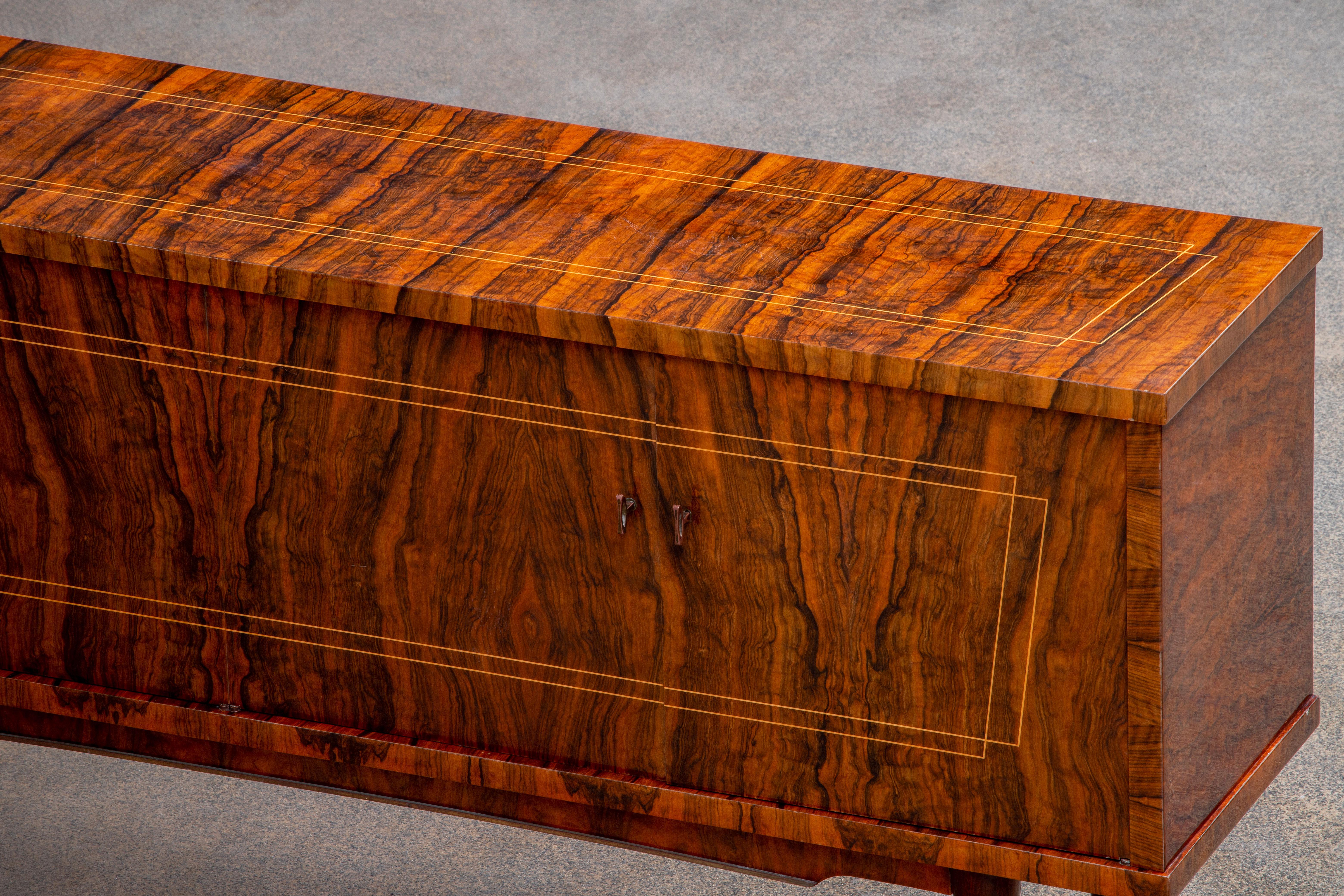 French Large Art Deco Sideboard Burr Walnut, 1940s 16