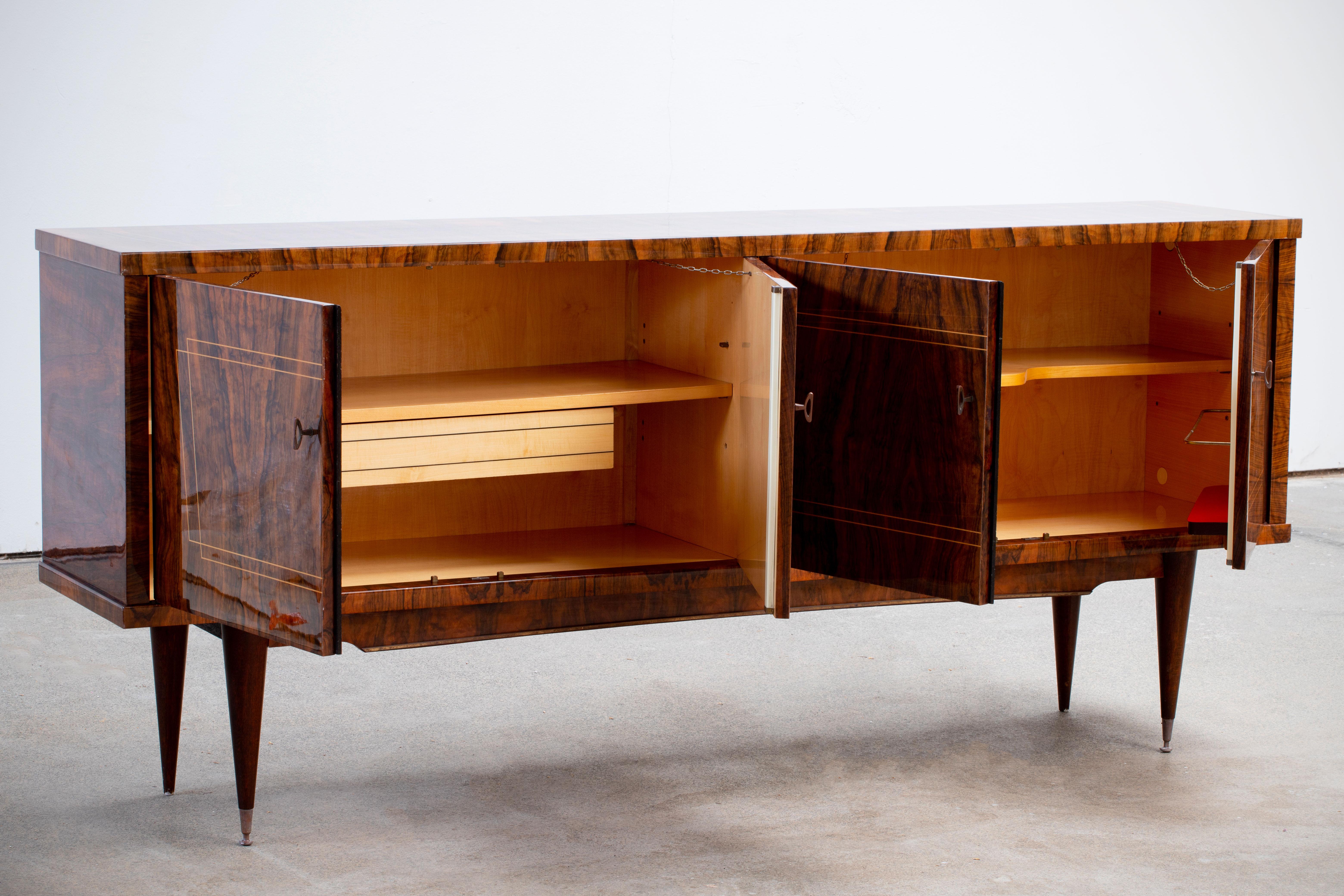 Mid-20th Century French Large Art Deco Sideboard Burr Walnut, 1940s