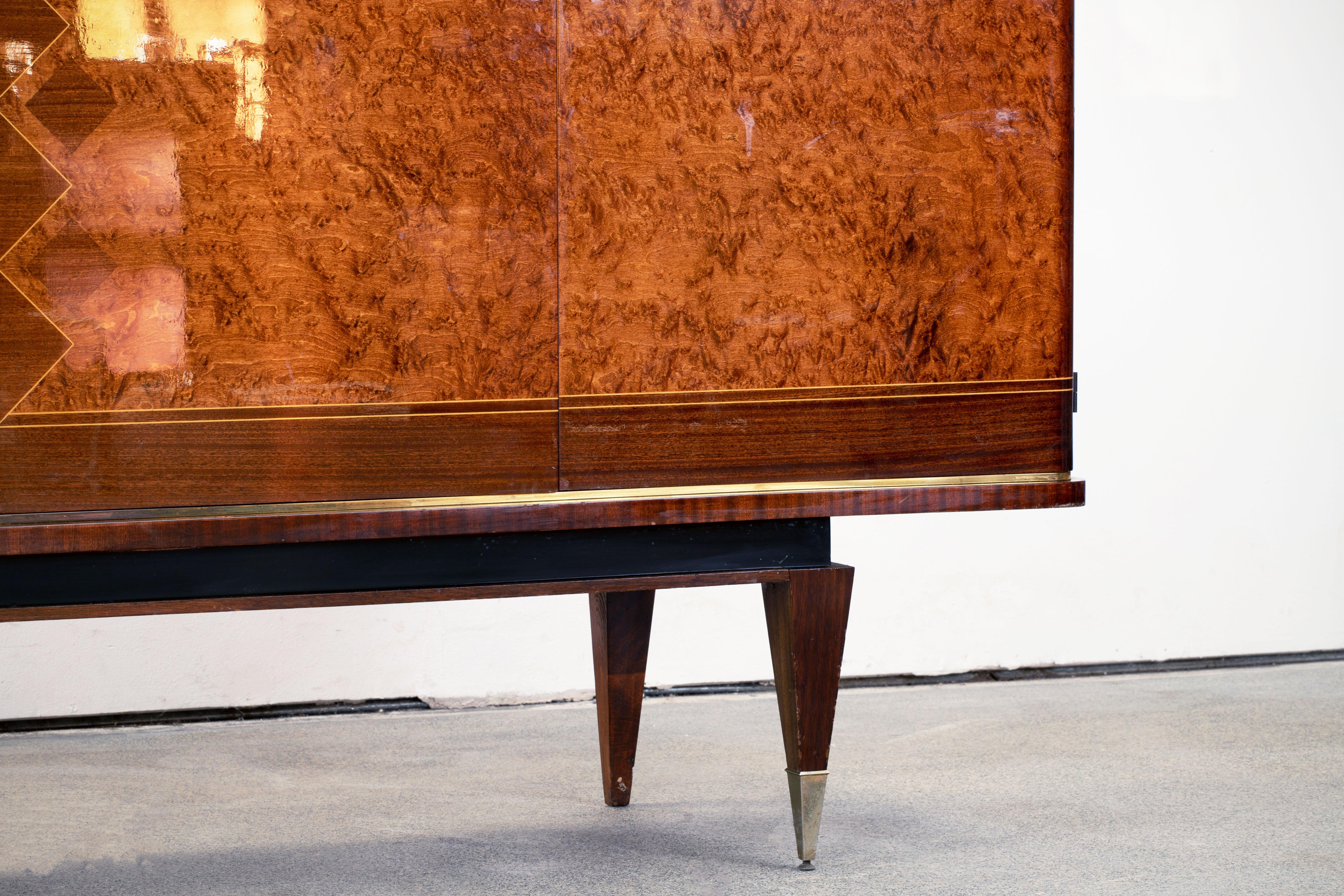 French Large Art Deco Sideboard Elm Burl, 1940s 7
