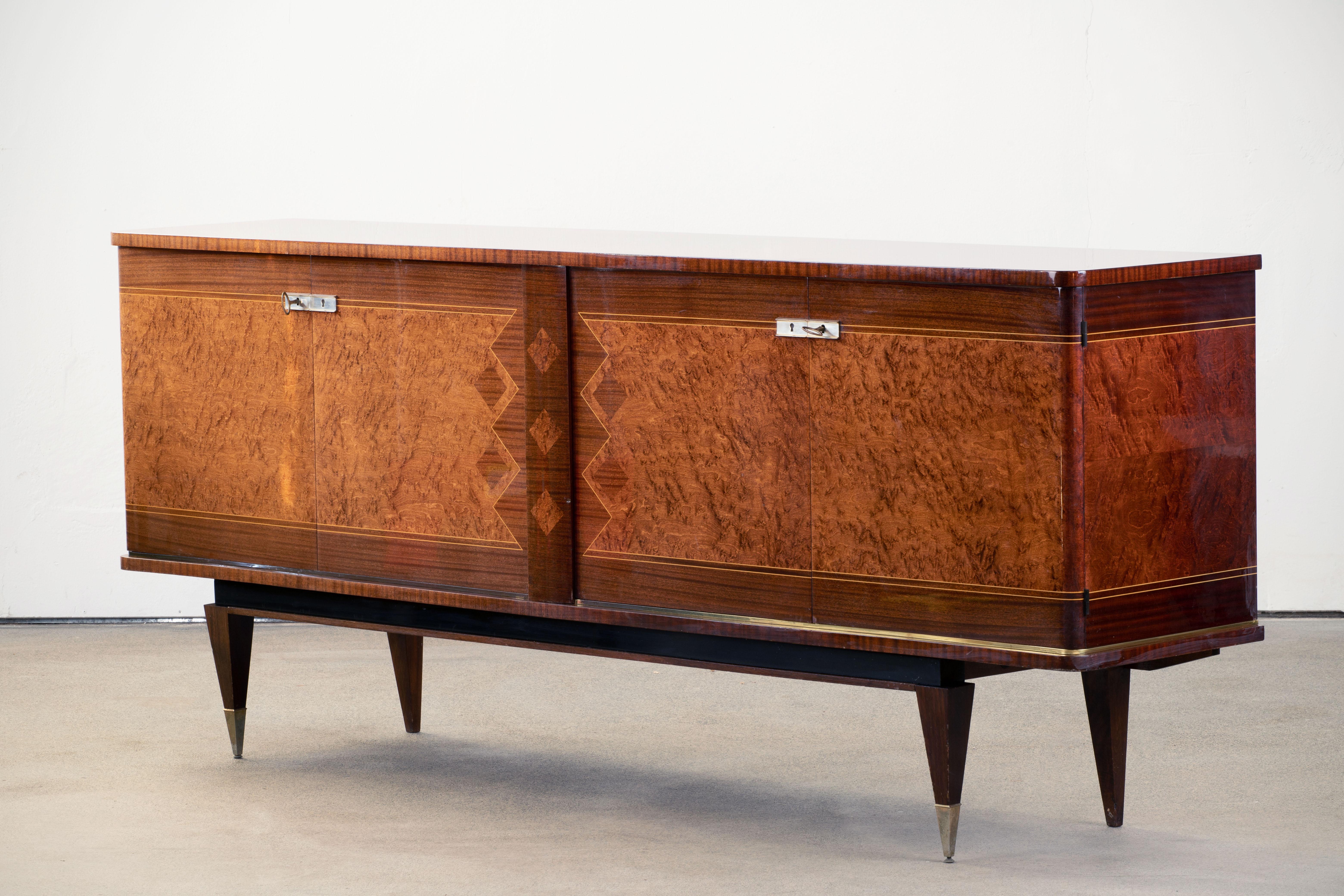 French Large Art Deco Sideboard Elm Burl, 1940s 9
