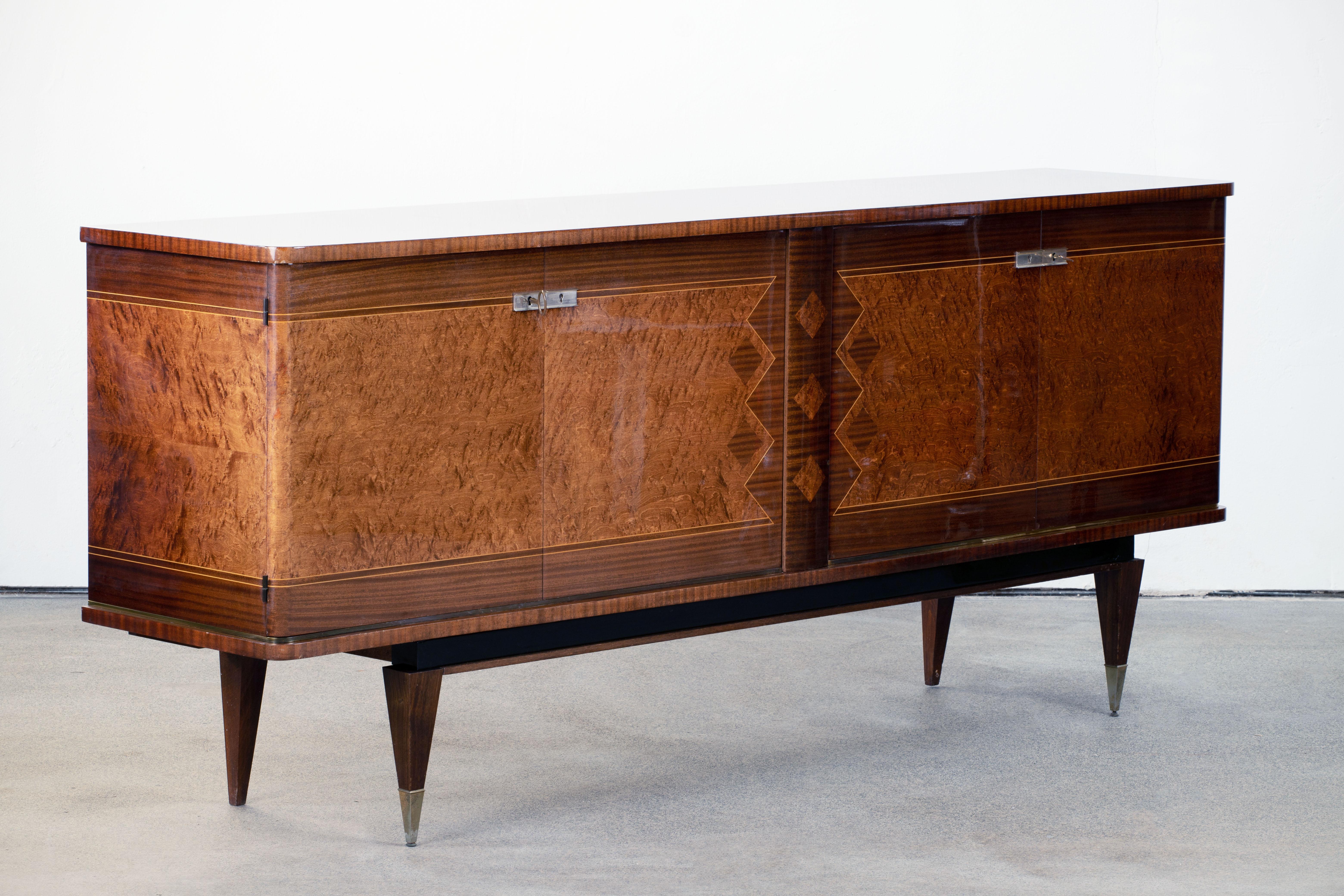 French Large Art Deco Sideboard Elm Burl, 1940s 10
