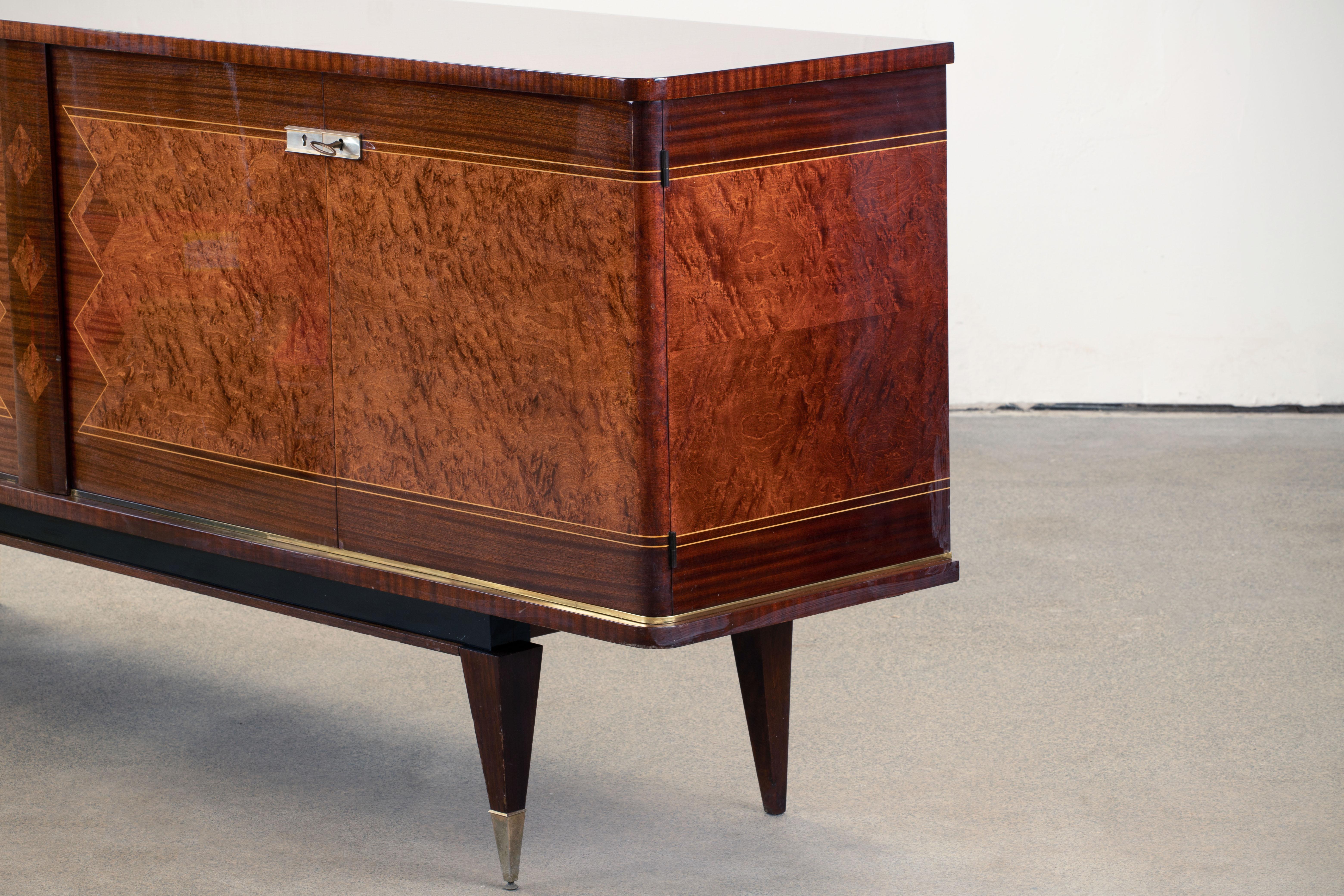 French Large Art Deco Sideboard Elm Burl, 1940s 11