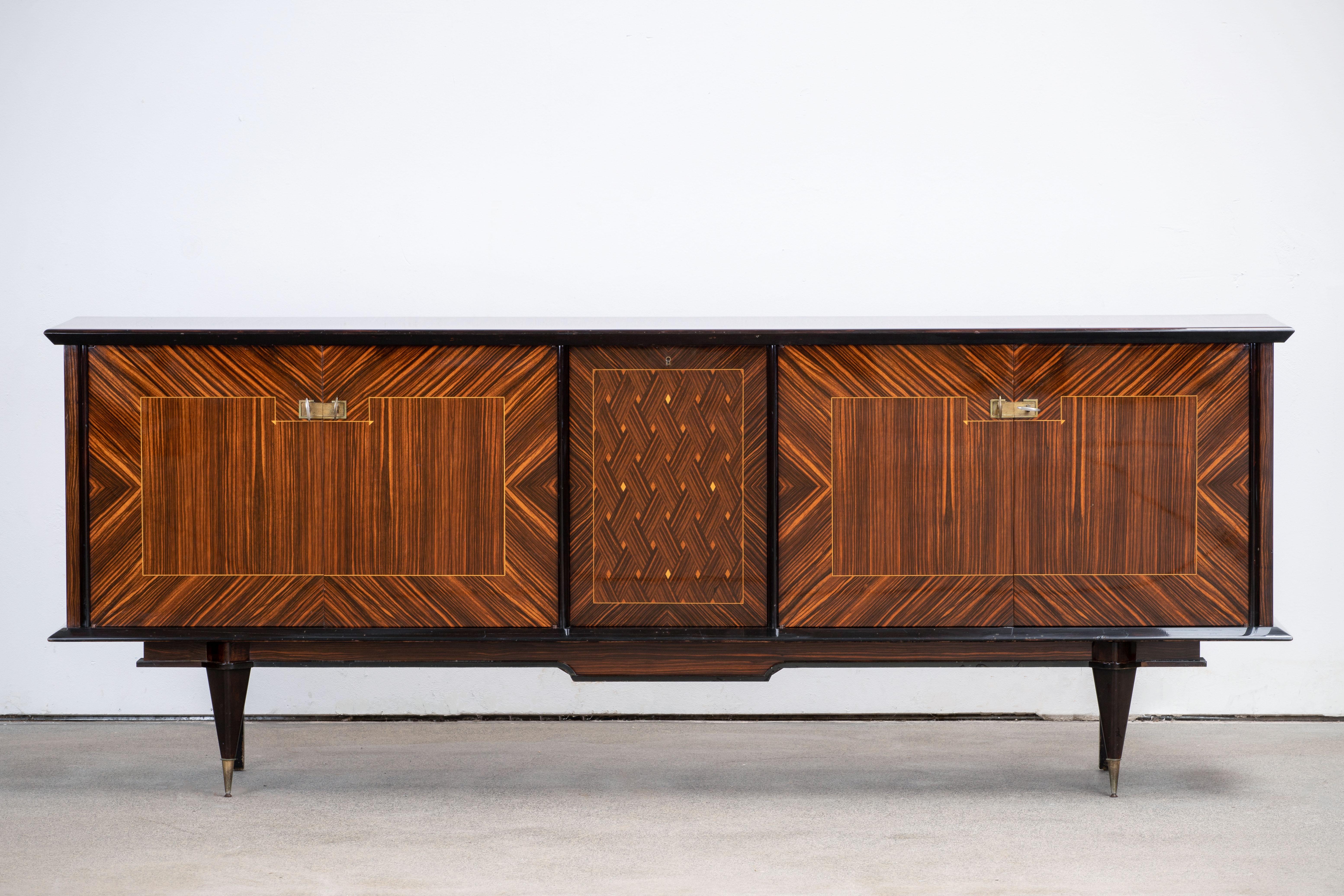 French Large Art Deco Sideboard Macassar, 1940s 7