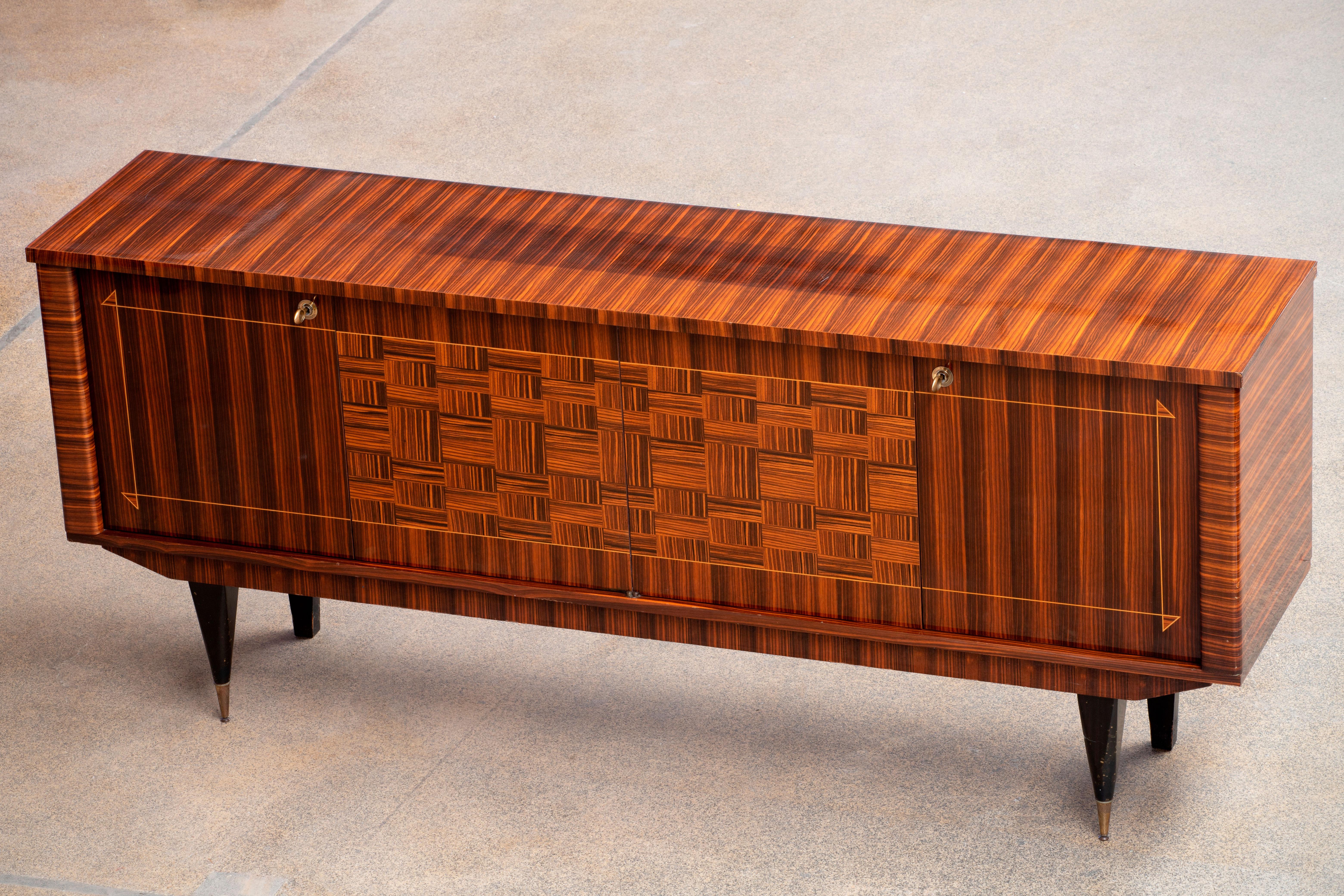 French Large Art Deco Sideboard Macassar, 1940s For Sale 8