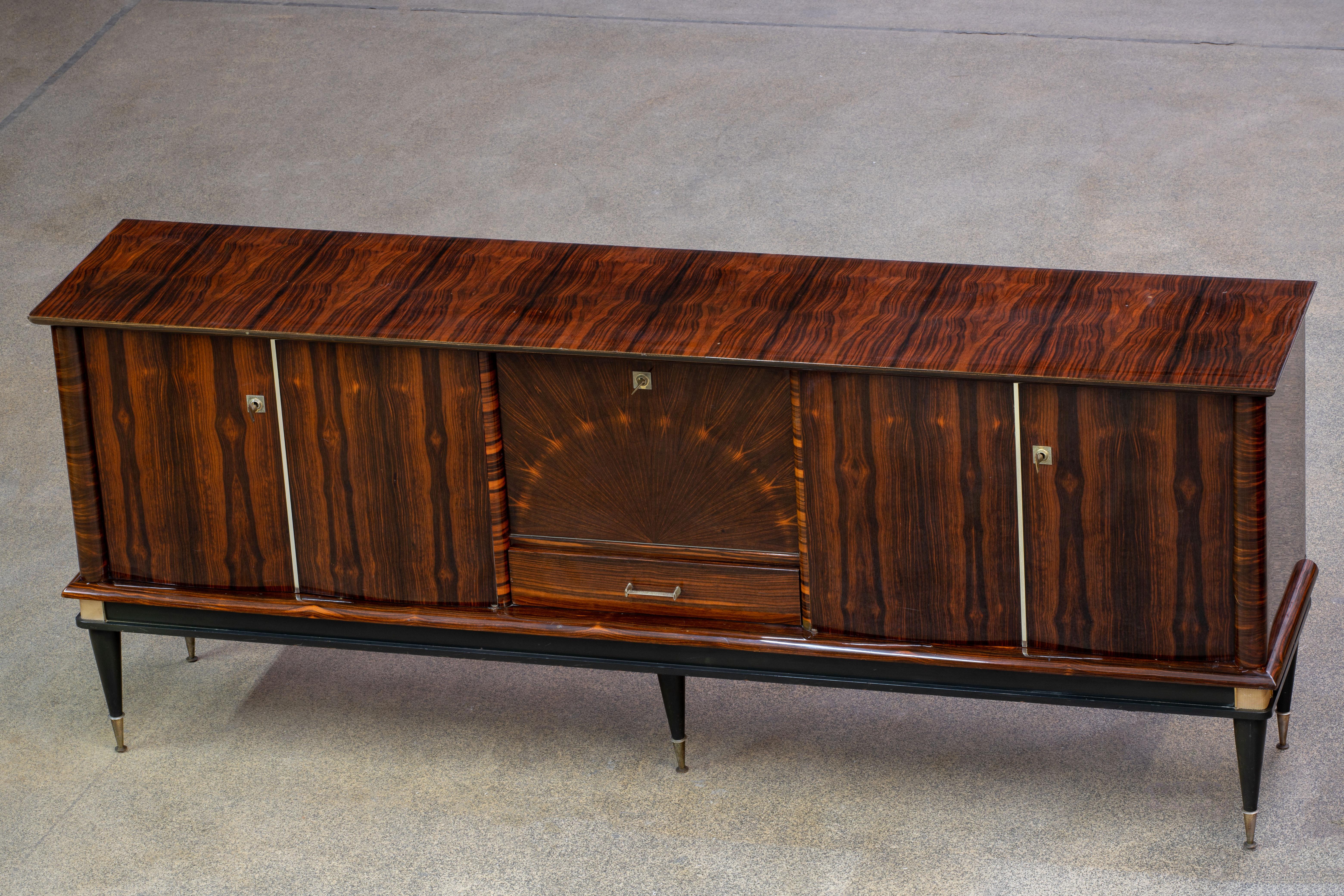 French Large Art Deco Sideboard Macassar, 1940s 9