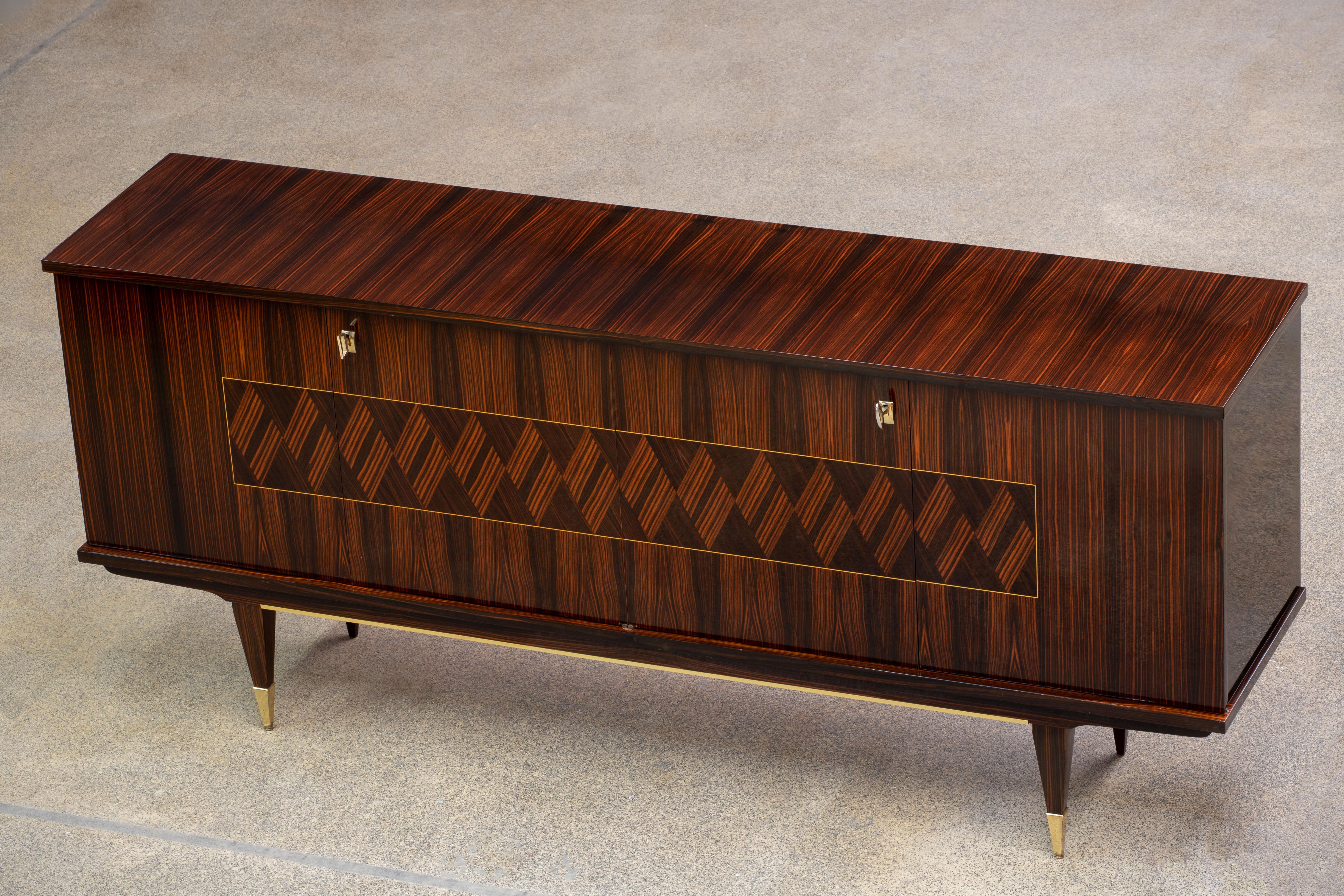 French Large Art Deco Sideboard Macassar, 1940s 10