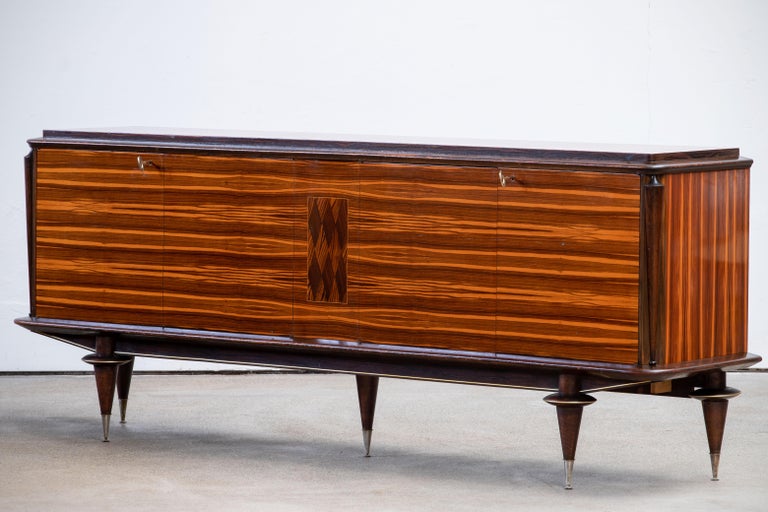 French Large Art Deco Sideboard Macassar, 1940s For Sale 11
