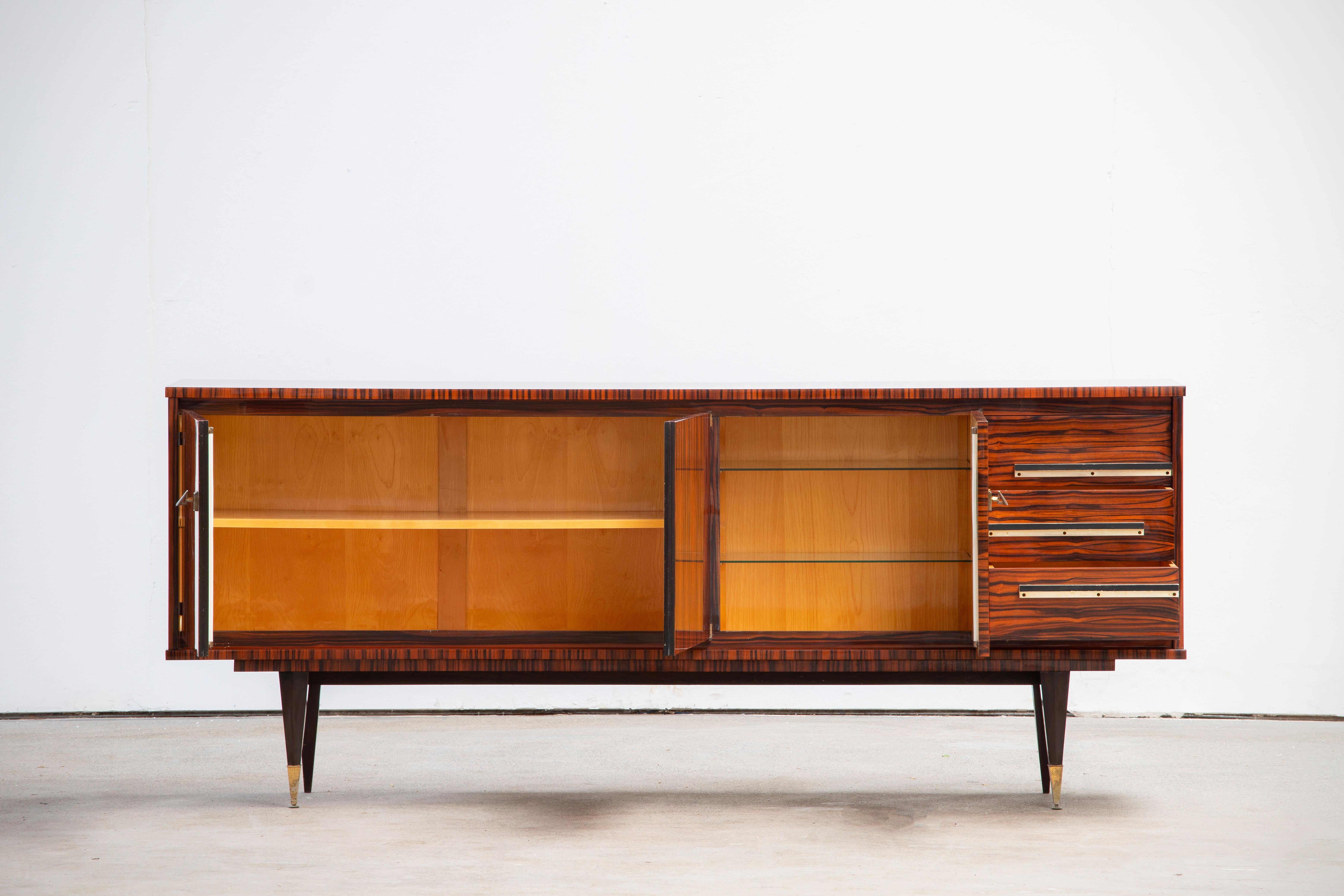 French Large Art Deco Sideboard Macassar, 1940s In Good Condition In Wiesbaden, DE