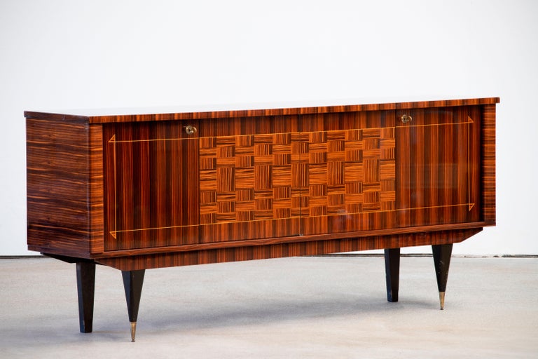 French Large Art Deco Sideboard Macassar, 1940s In Good Condition For Sale In Wiesbaden, DE