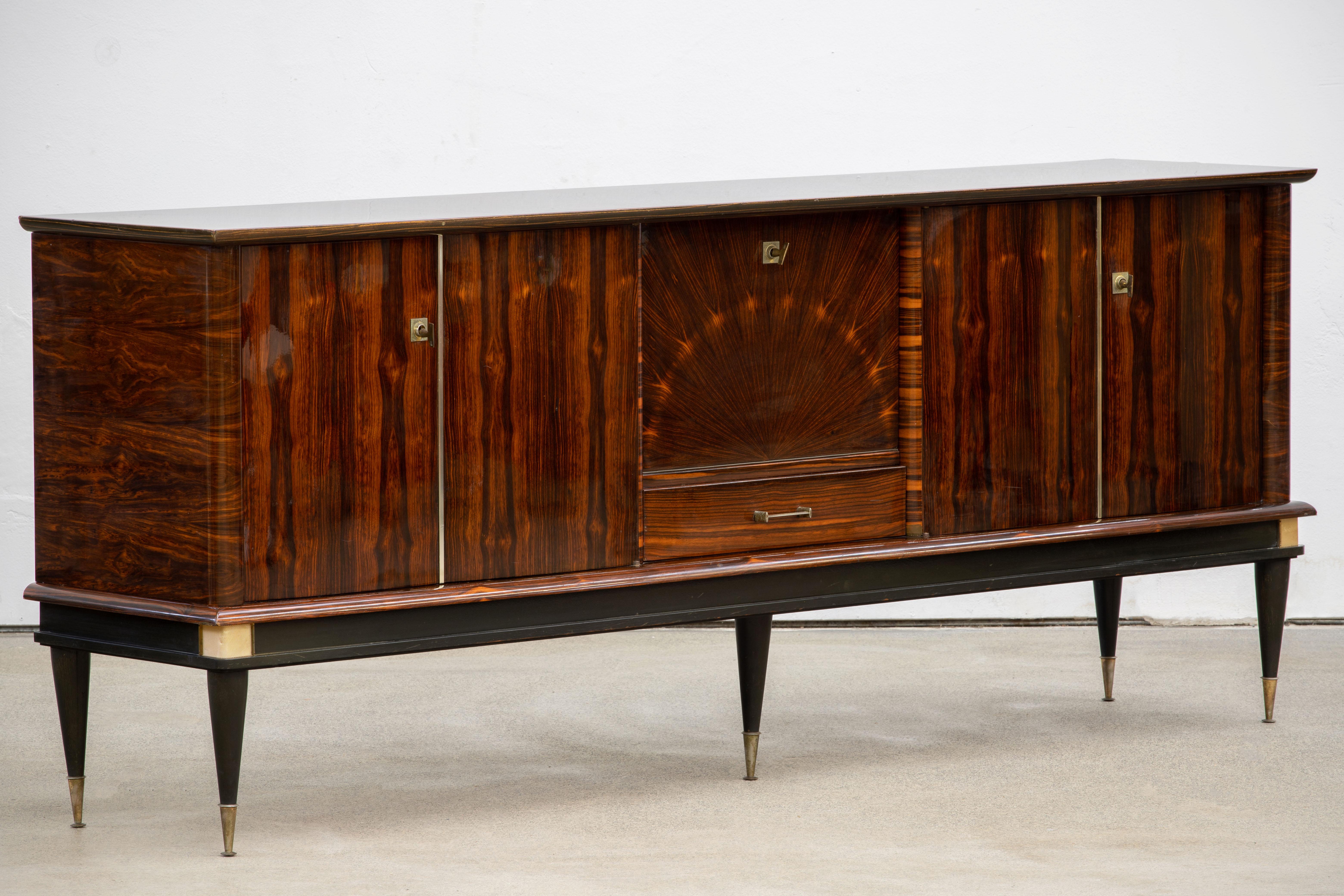 French Large Art Deco Sideboard Macassar, 1940s 4