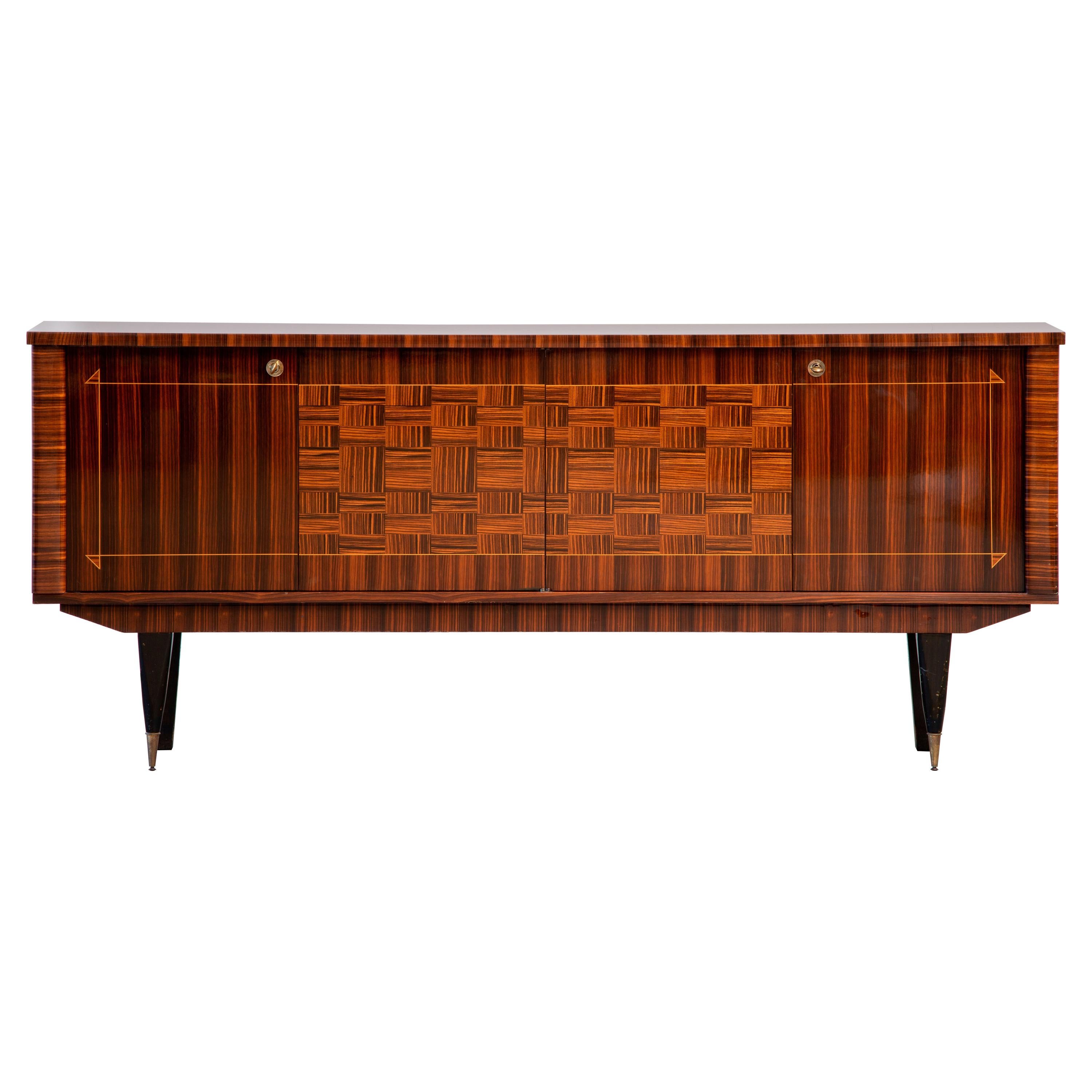 French Large Art Deco Sideboard Macassar, 1940s