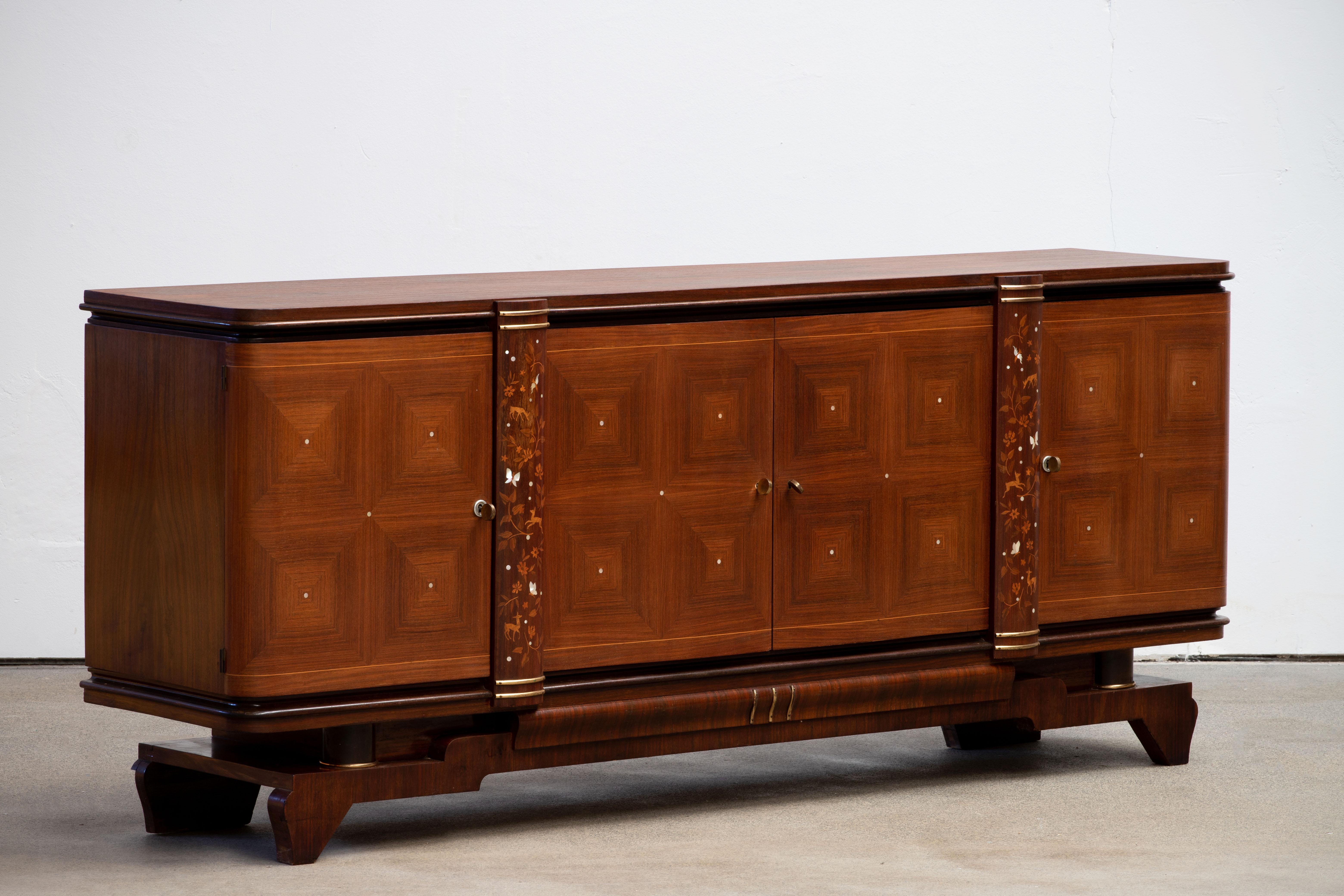 French Large Art Deco Sideboard Mother of Pearl Inlay, 1940s 8