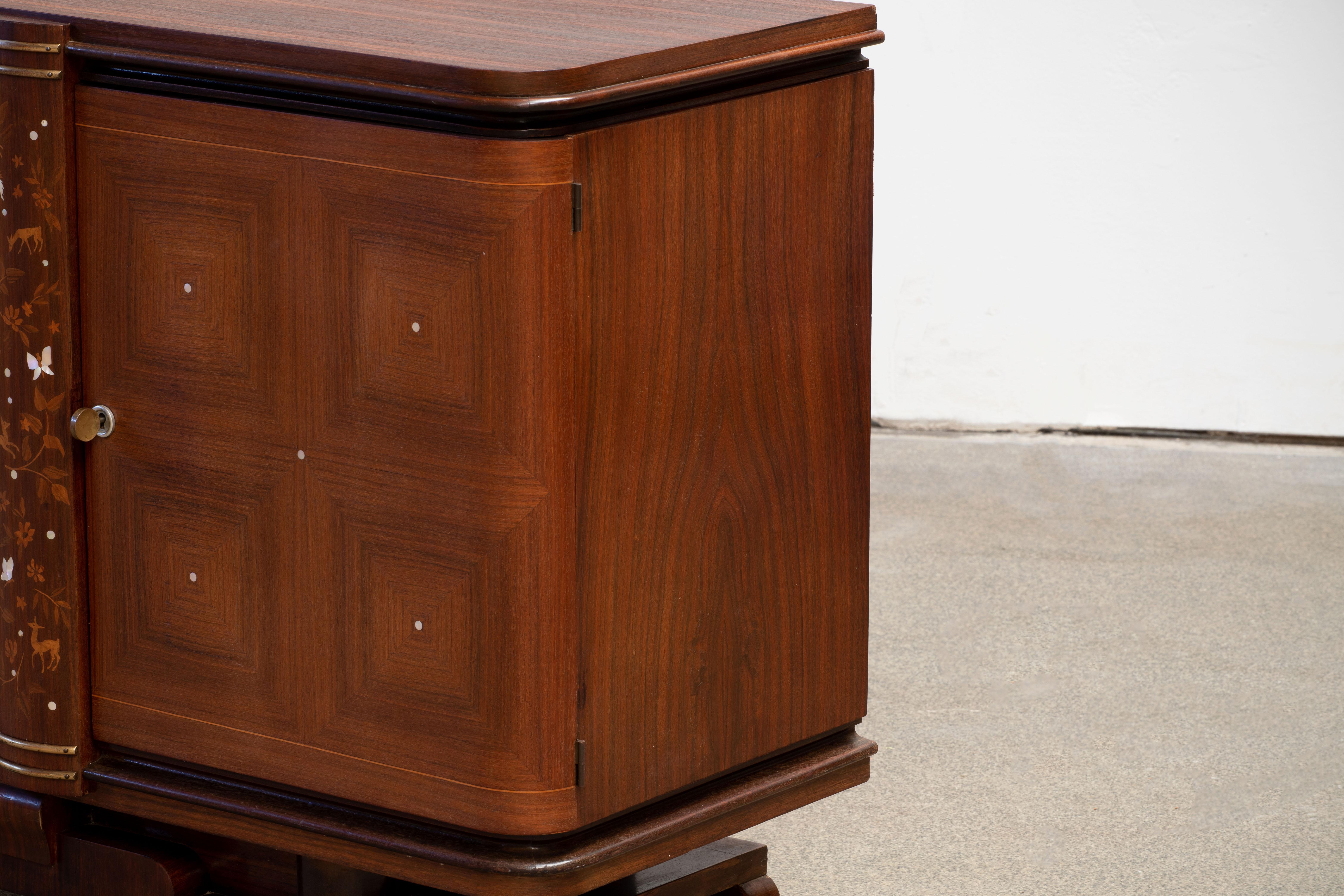 French Large Art Deco Sideboard Mother of Pearl Inlay, 1940s 11