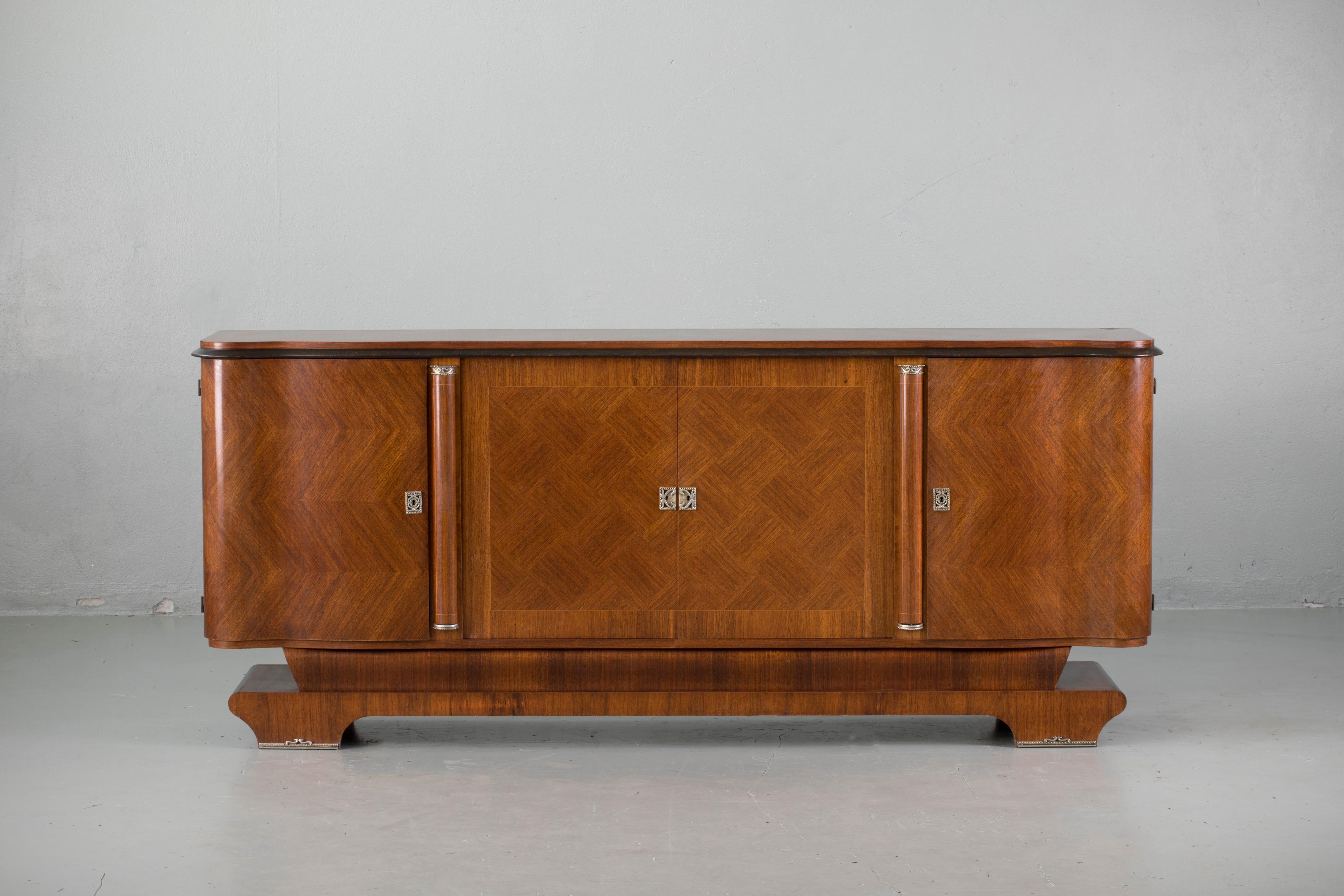 French Large Art Deco Sideboard with French Art Marquetry, 1940s 5
