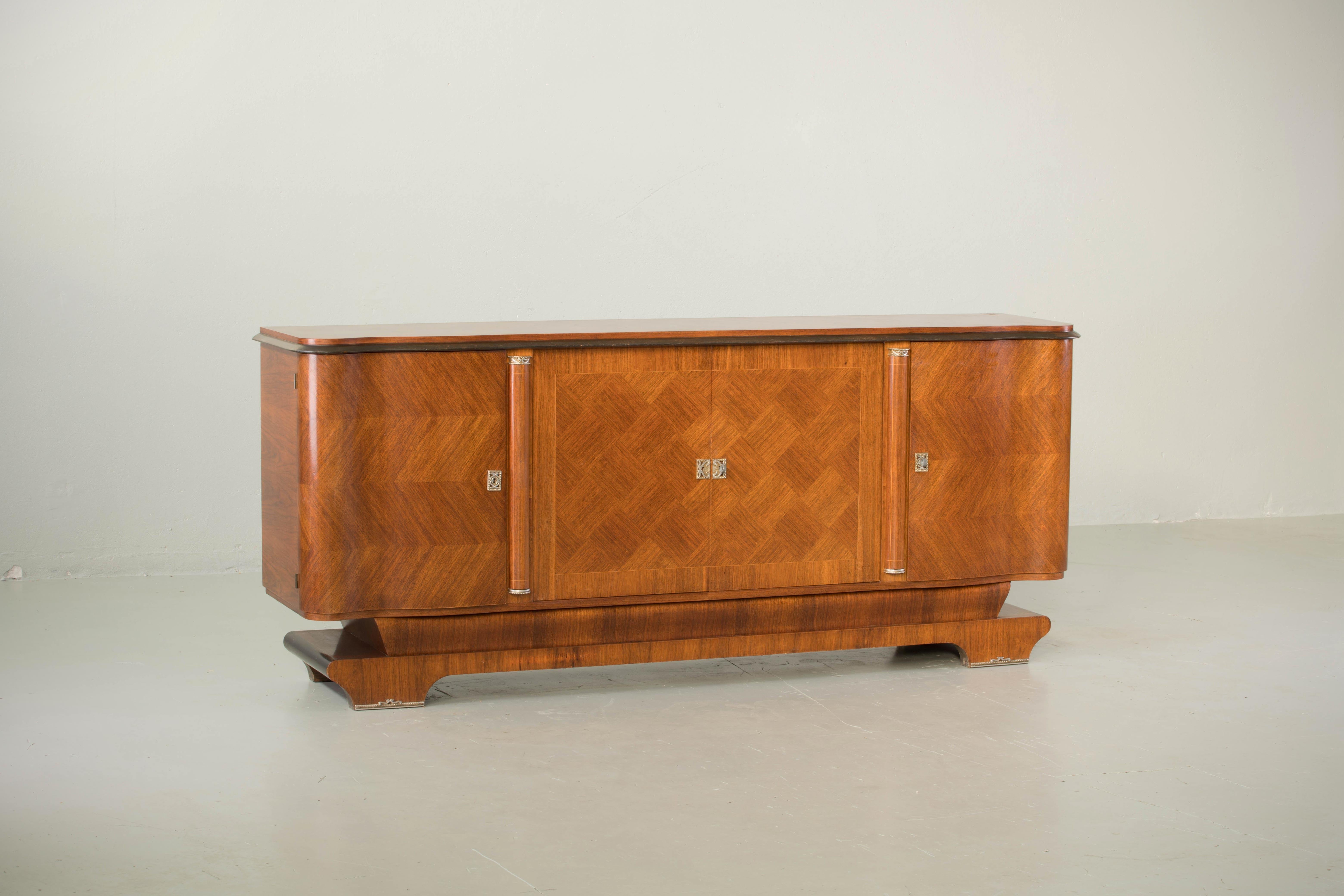 French Large Art Deco Sideboard with French Art Marquetry, 1940s 1