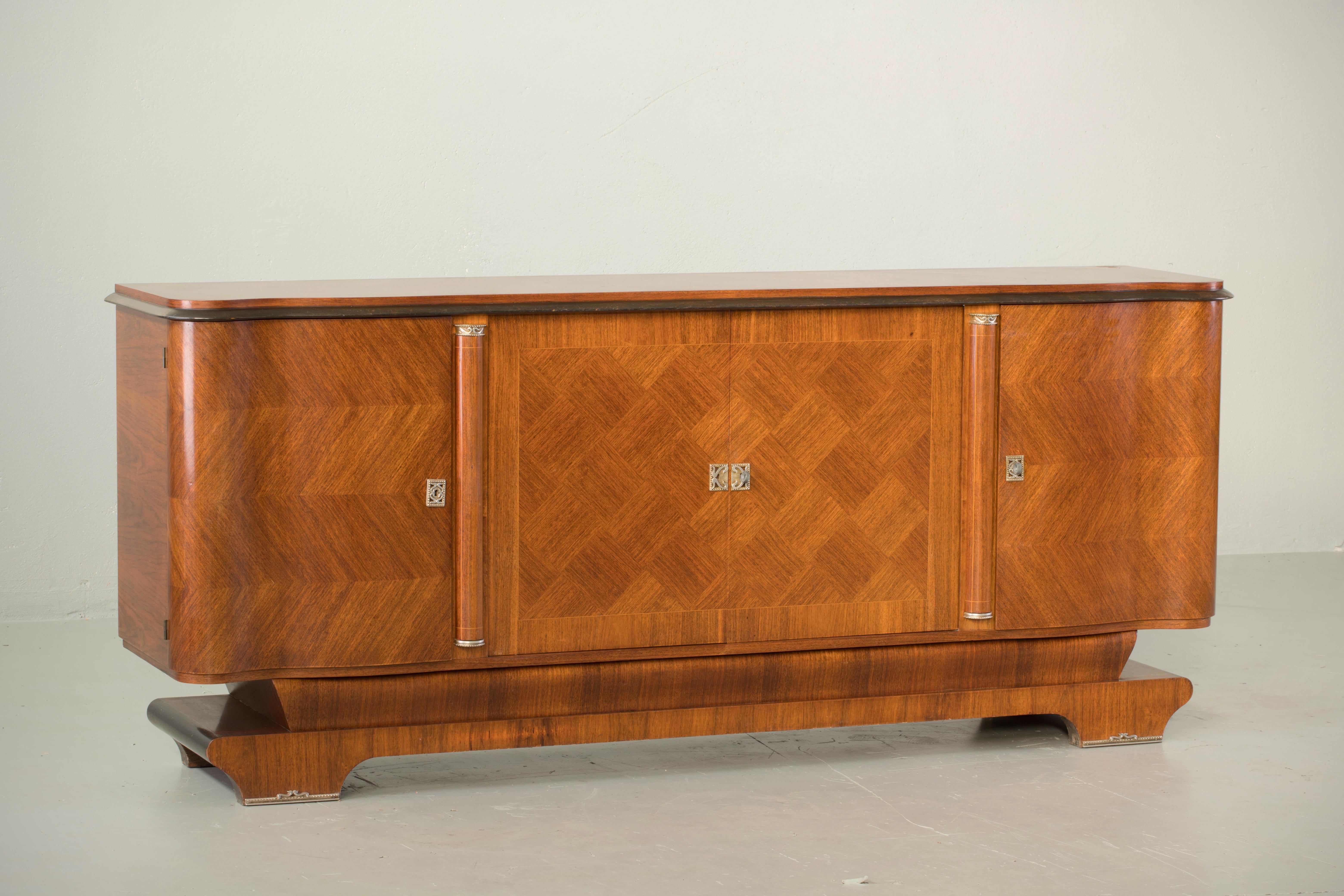 French Large Art Deco Sideboard with French Art Marquetry, 1940s 2