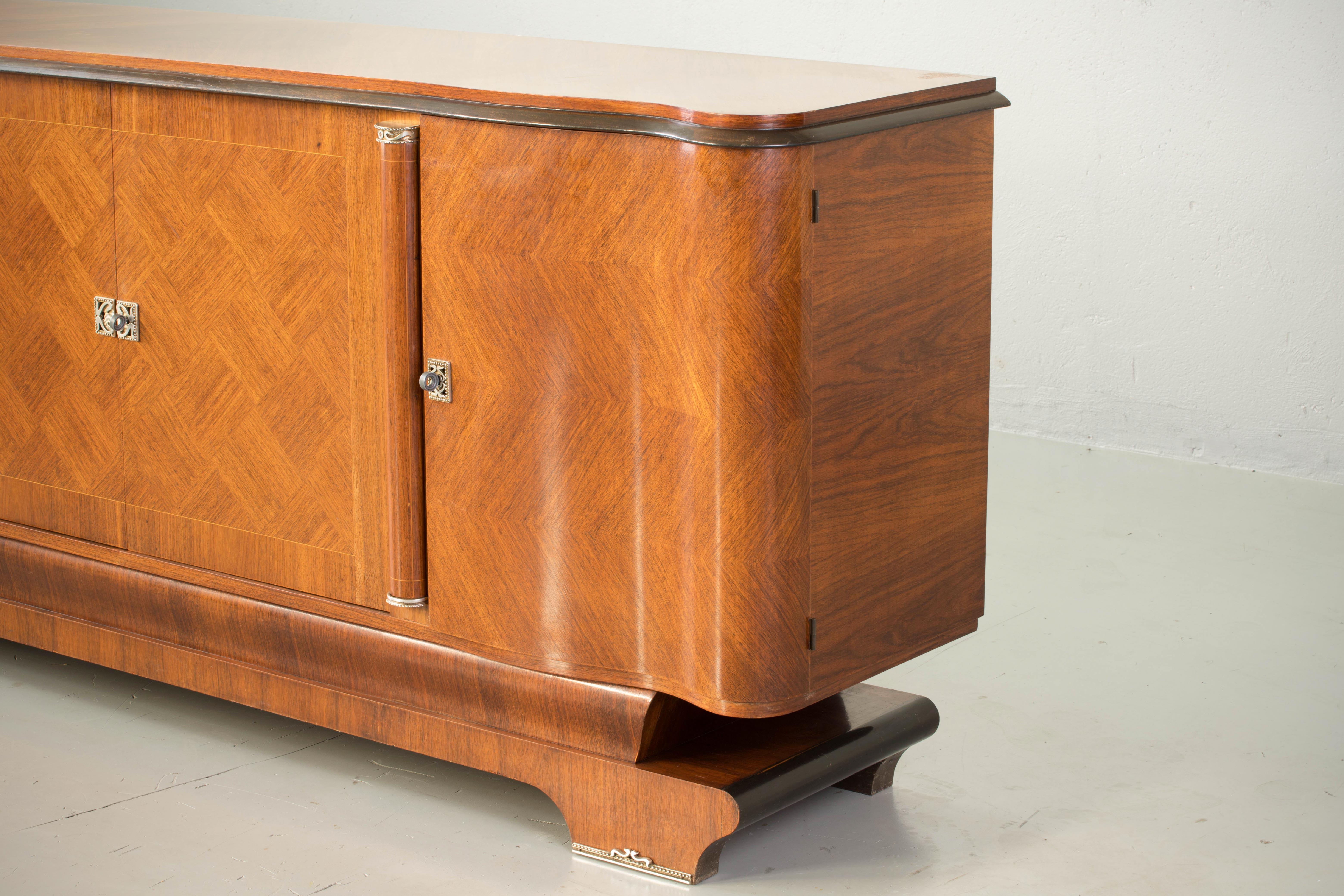 French Large Art Deco Sideboard with French Art Marquetry, 1940s 3