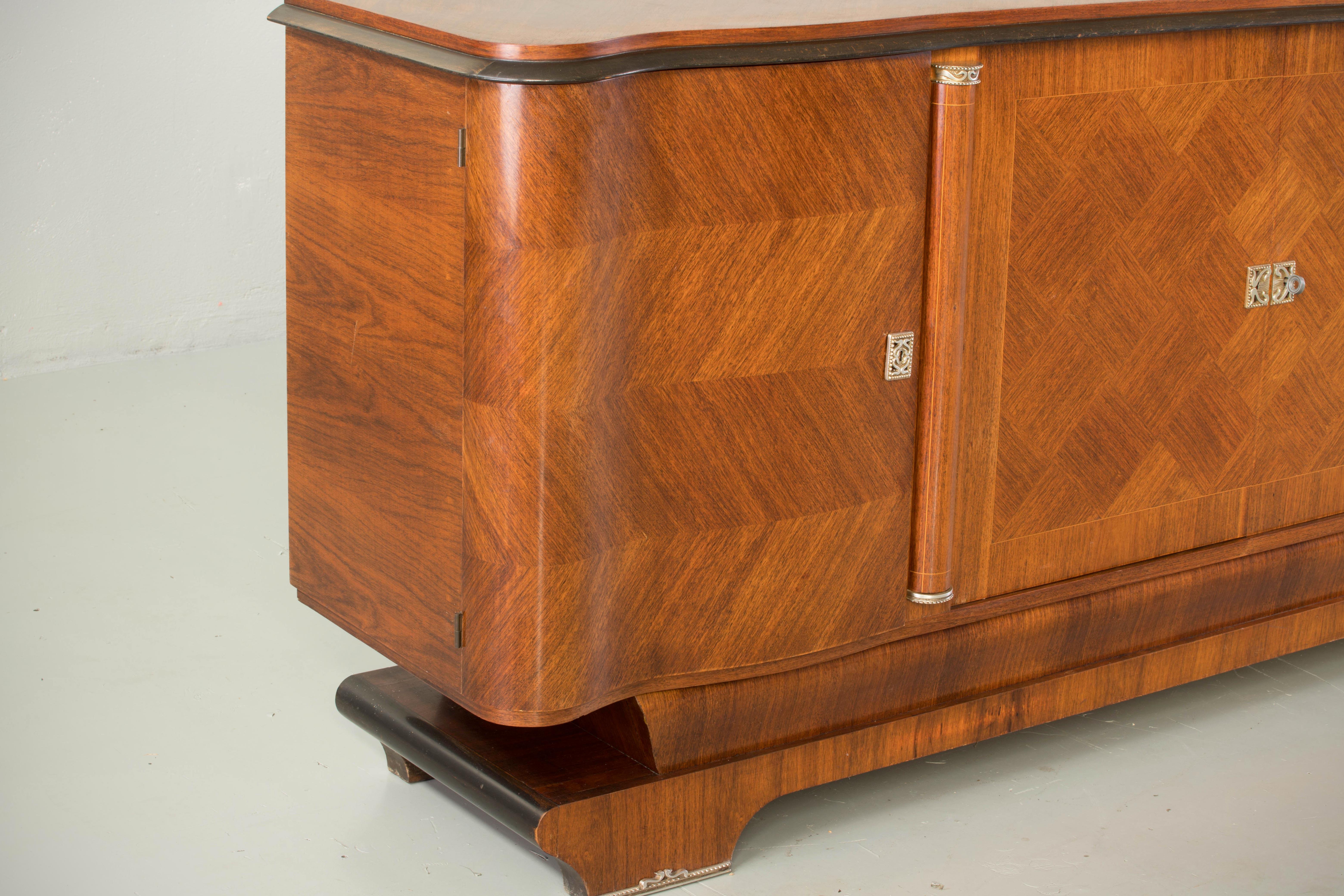 French Large Art Deco Sideboard with French Art Marquetry, 1940s 4