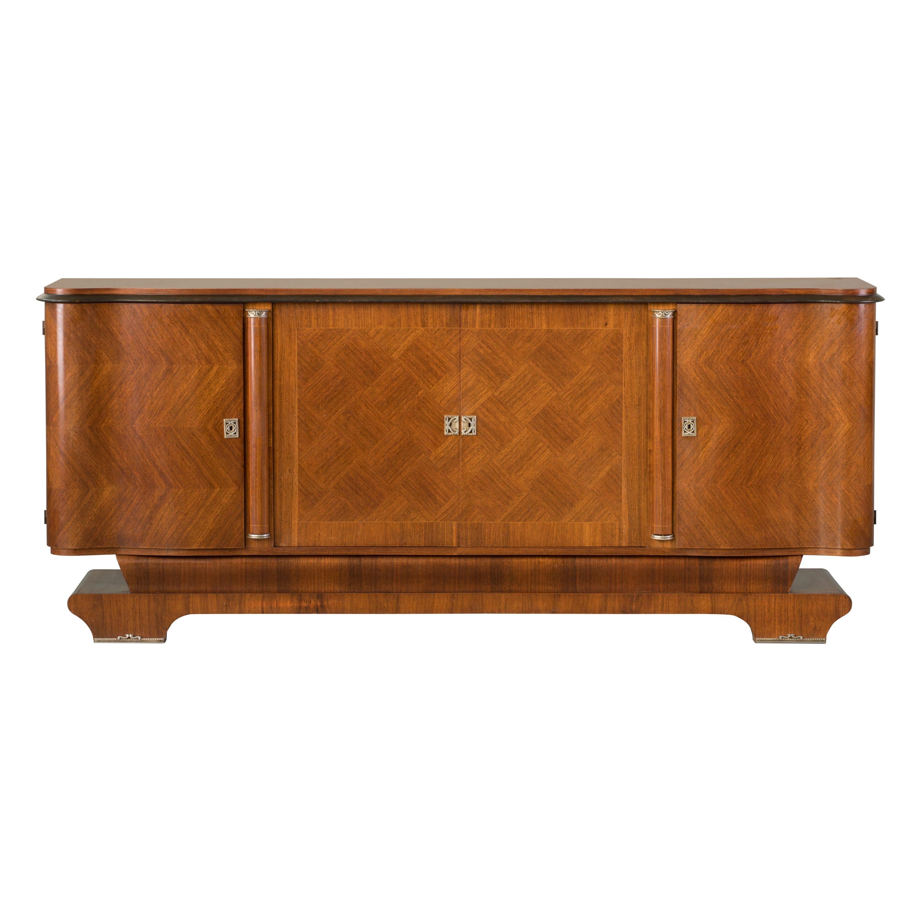 French Large Art Deco Sideboard with French Art Marquetry, 1940s