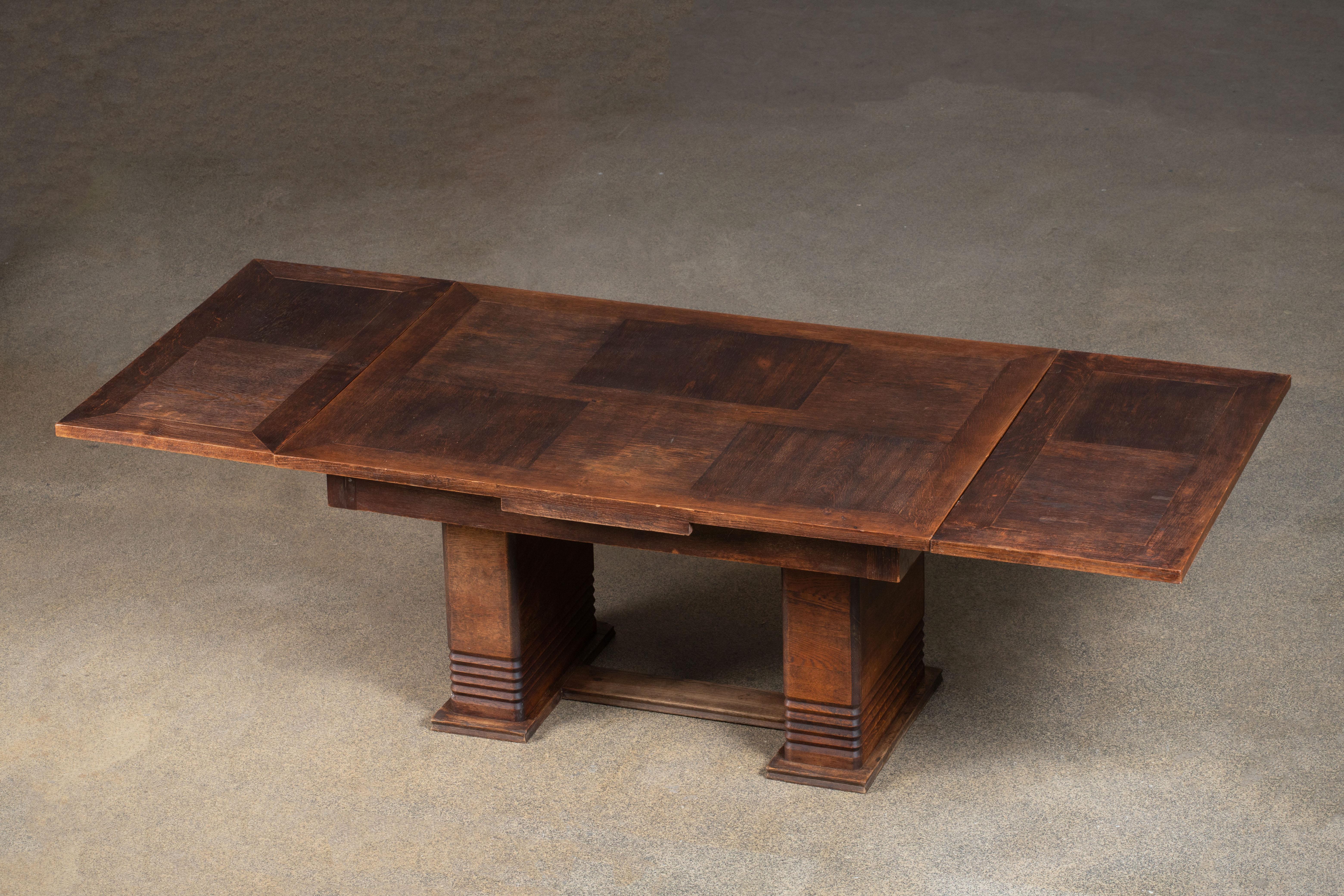 French Large Art Deco Table Oak, 1940s For Sale 7
