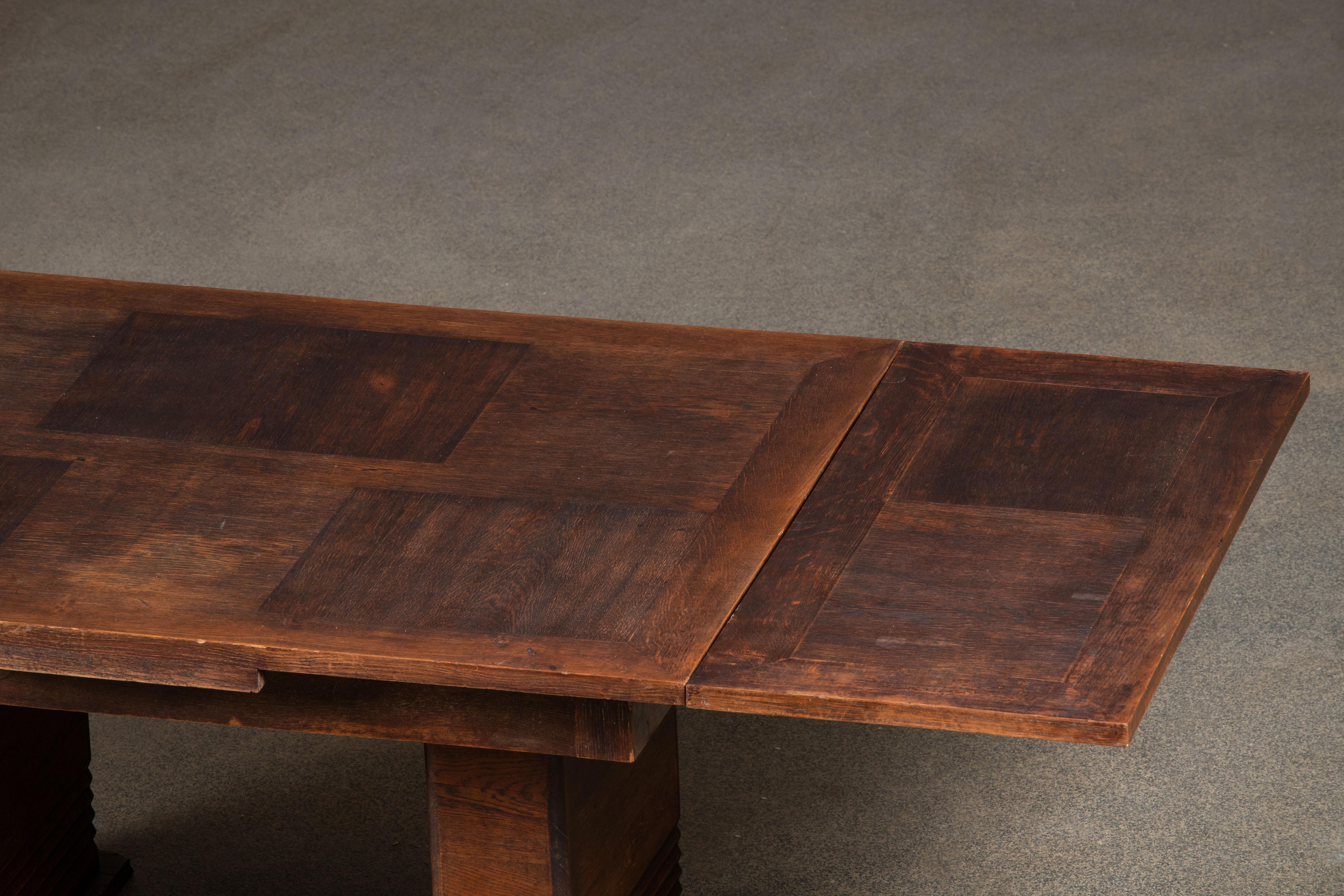 French Large Art Deco Table Oak, 1940s For Sale 9
