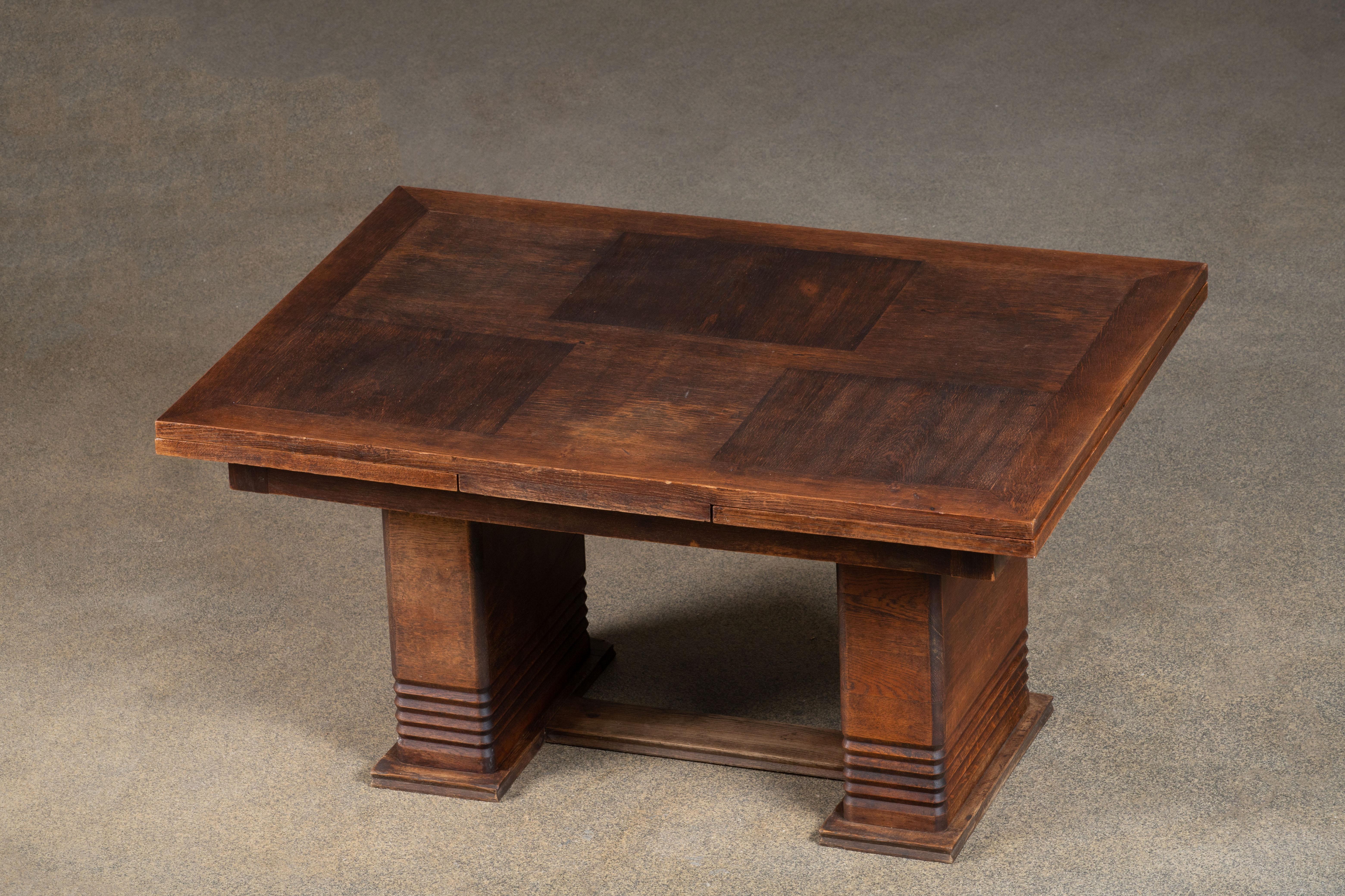 French Large Art Deco Table Oak, 1940s For Sale 10