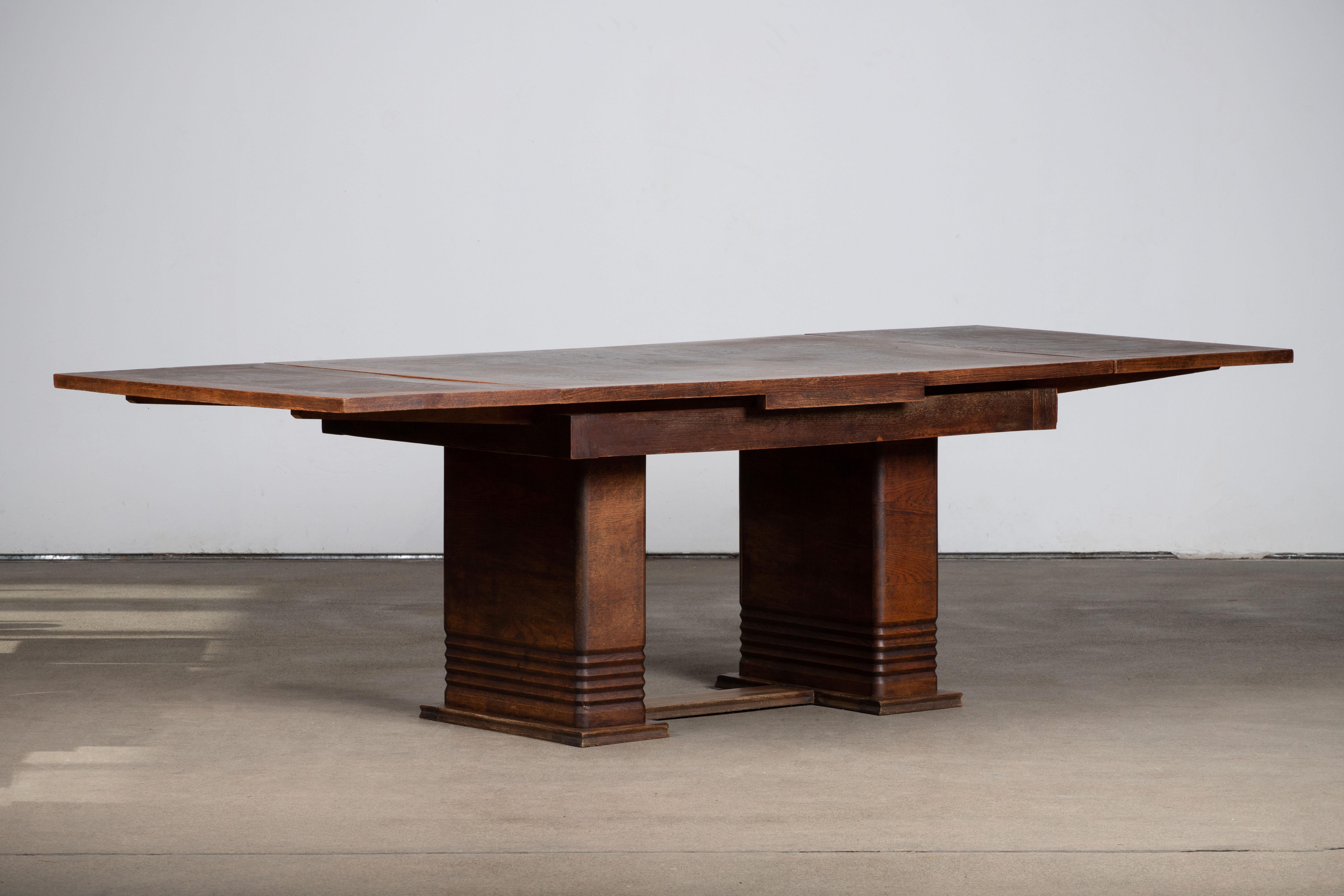 French Large Art Deco Table Oak, 1940s For Sale 2