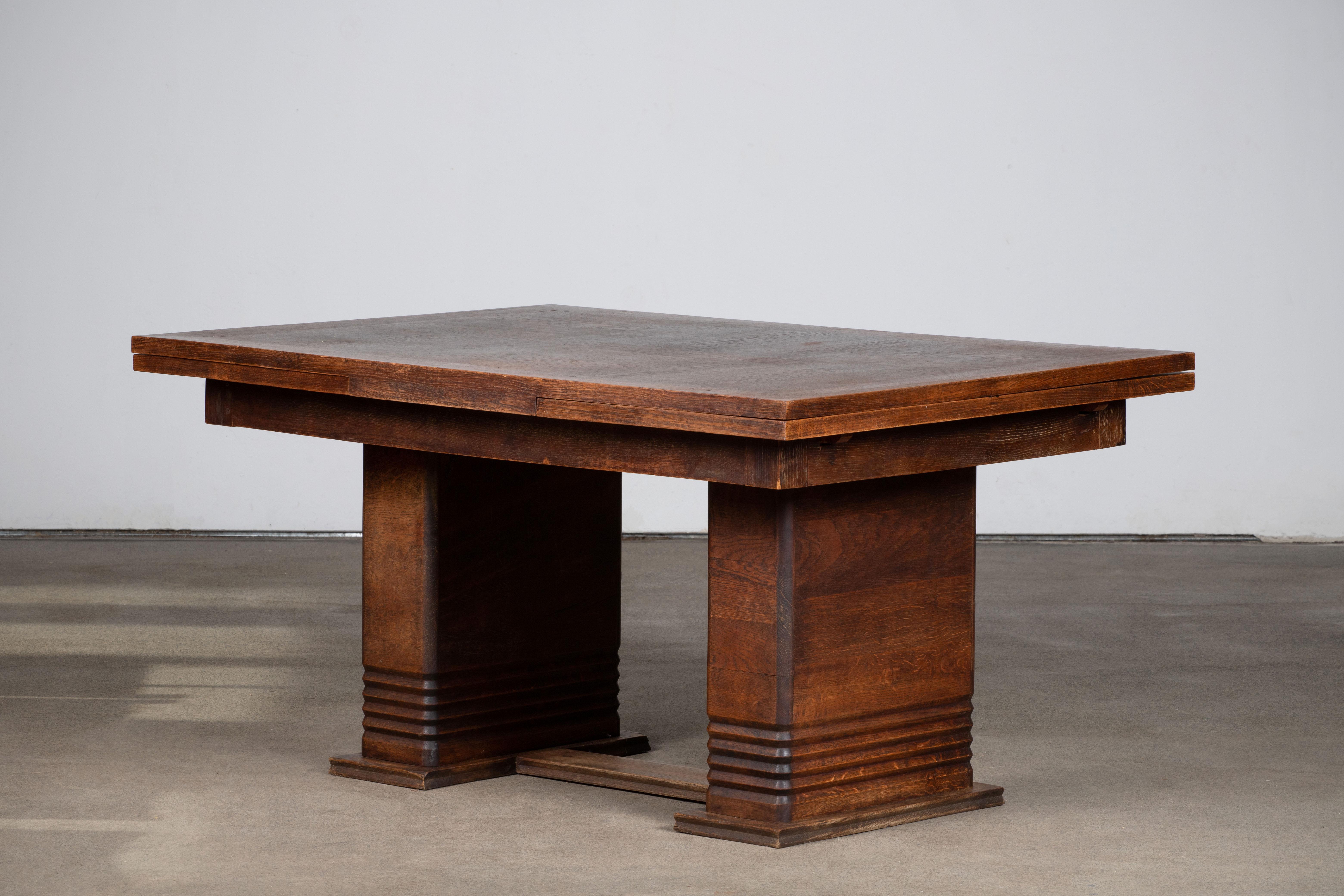 French Large Art Deco Table Oak, 1940s For Sale 5