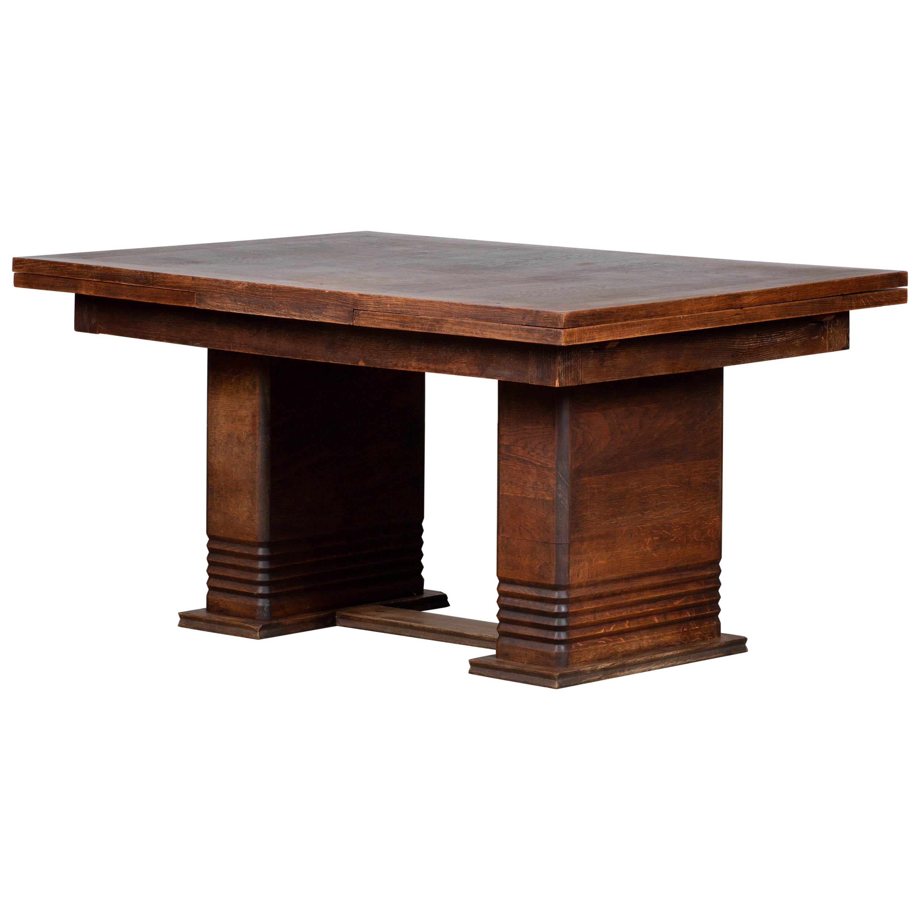 French Large Art Deco Table Oak, 1940s