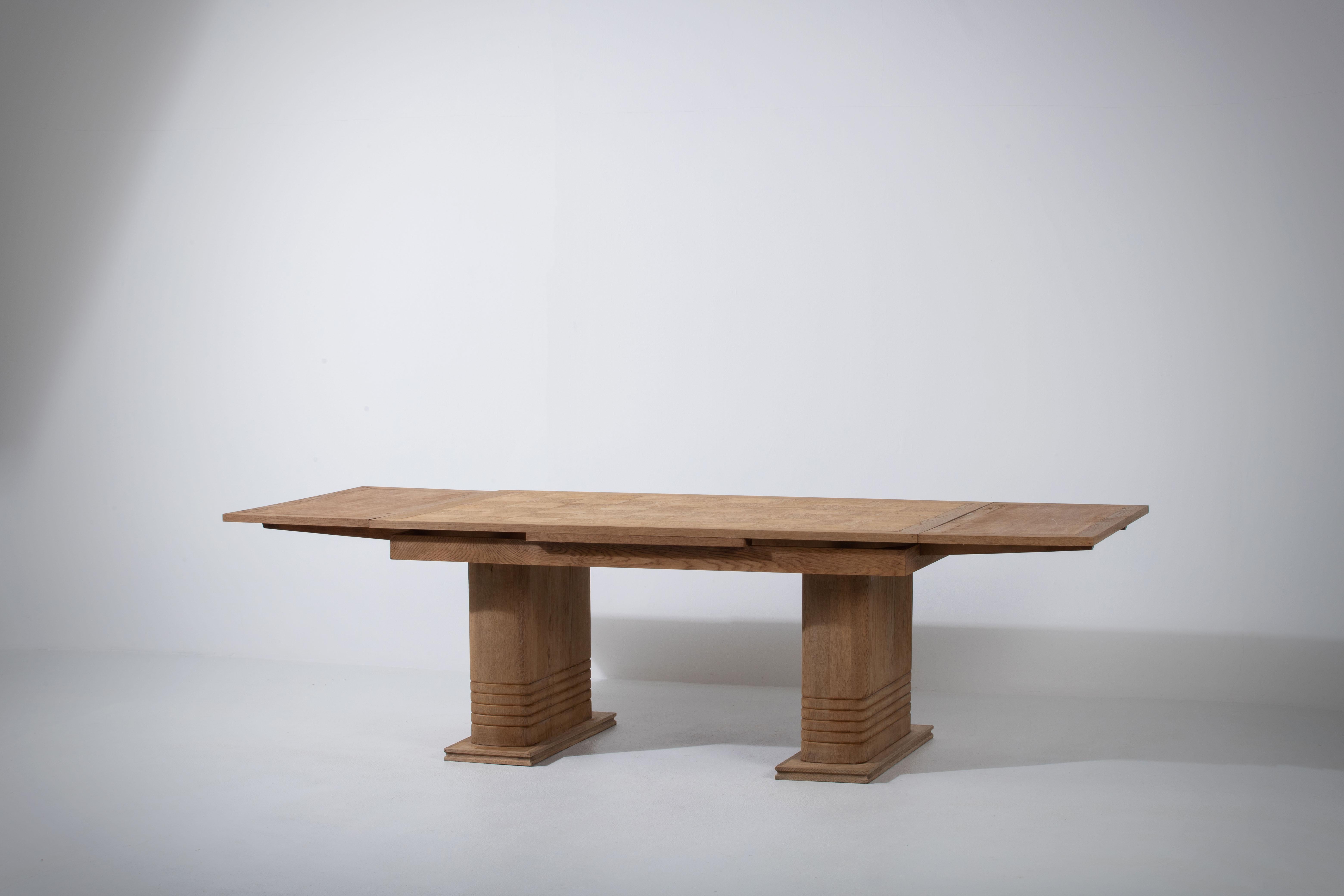 French Large Art Deco Table Oak, Dudouyt, 1940s For Sale 7