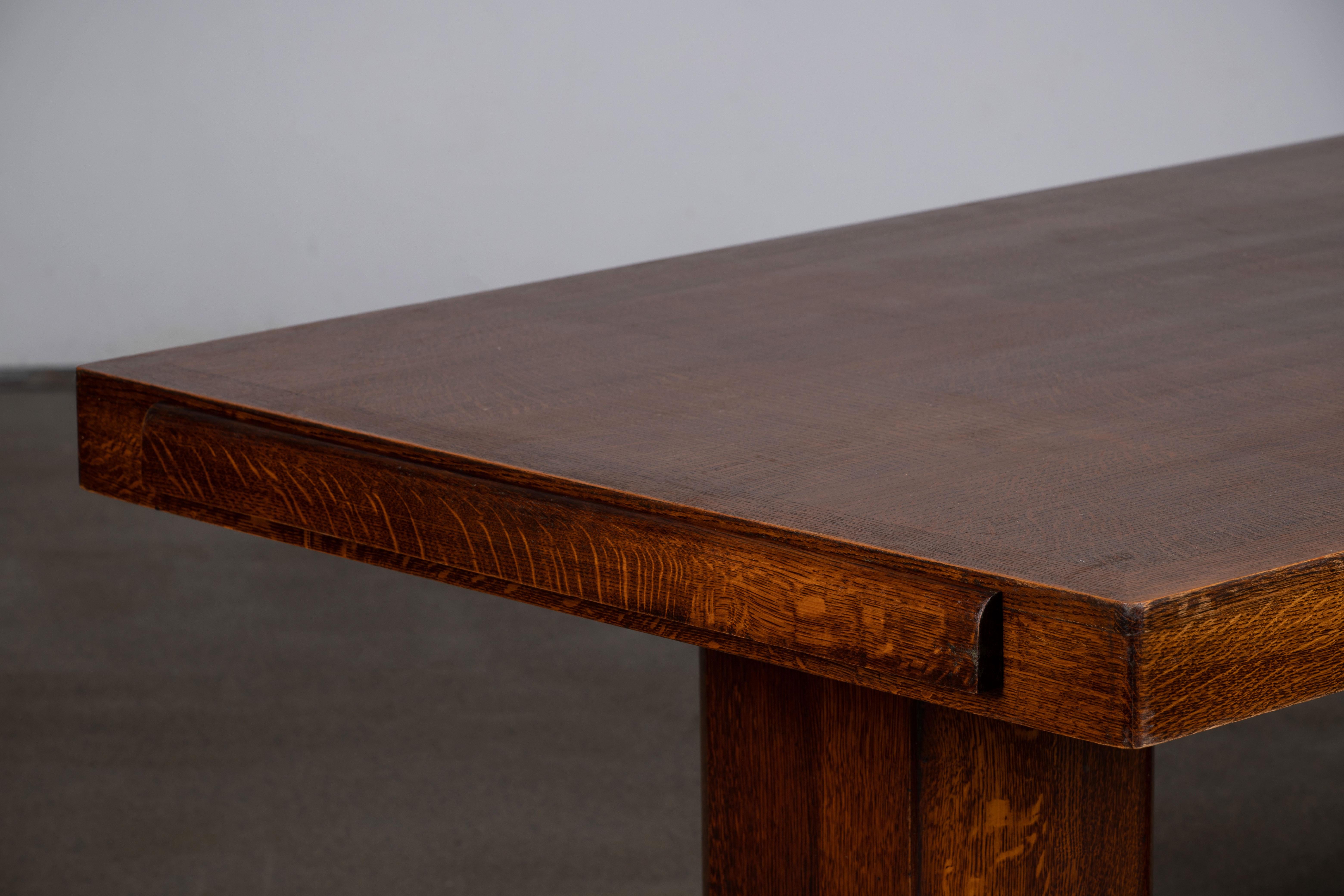 French Large Art Deco Table Oak, Dudouyt, 1940s For Sale 8