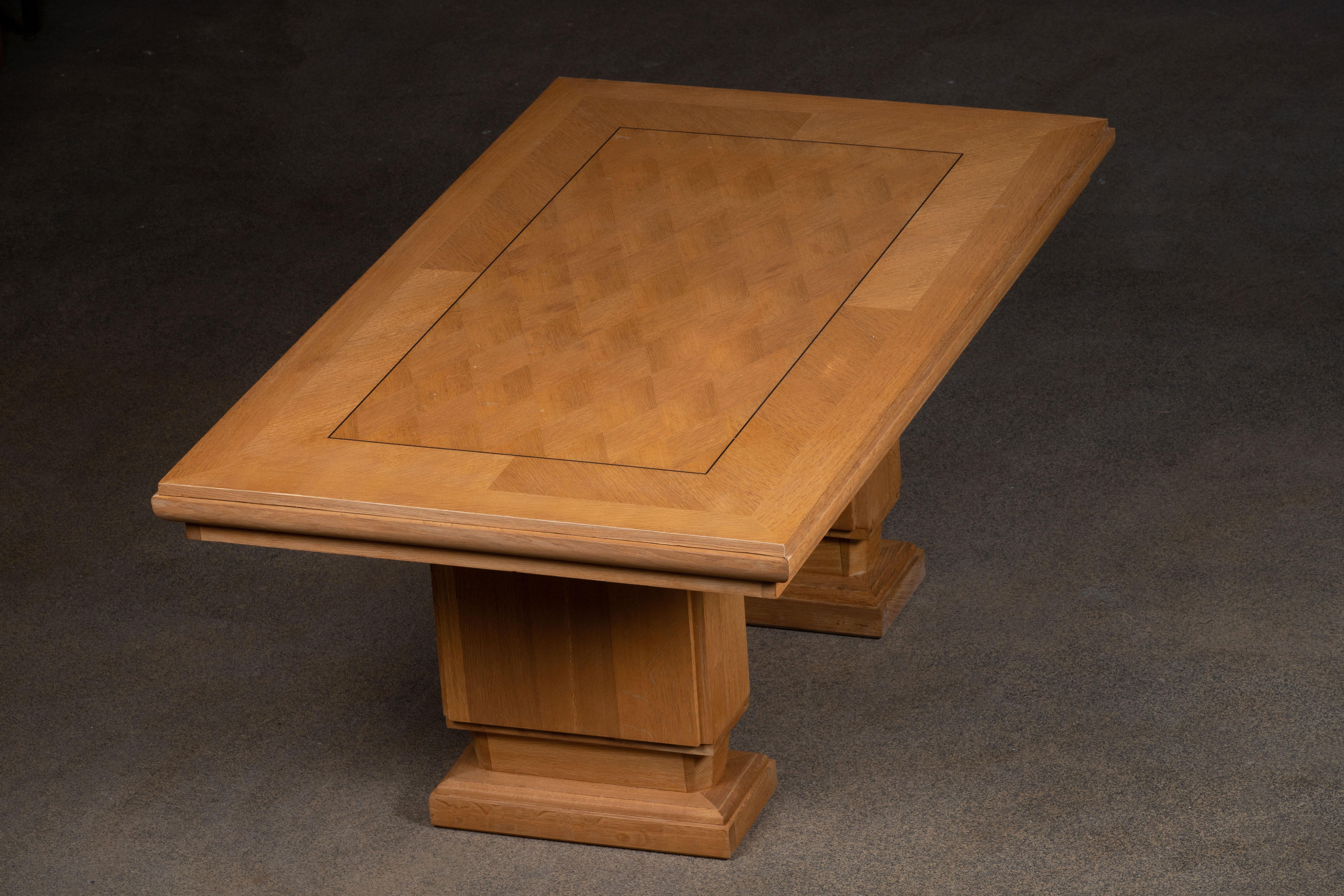 French Large Art Deco Table Oak, Dudouyt, 1940s For Sale 8