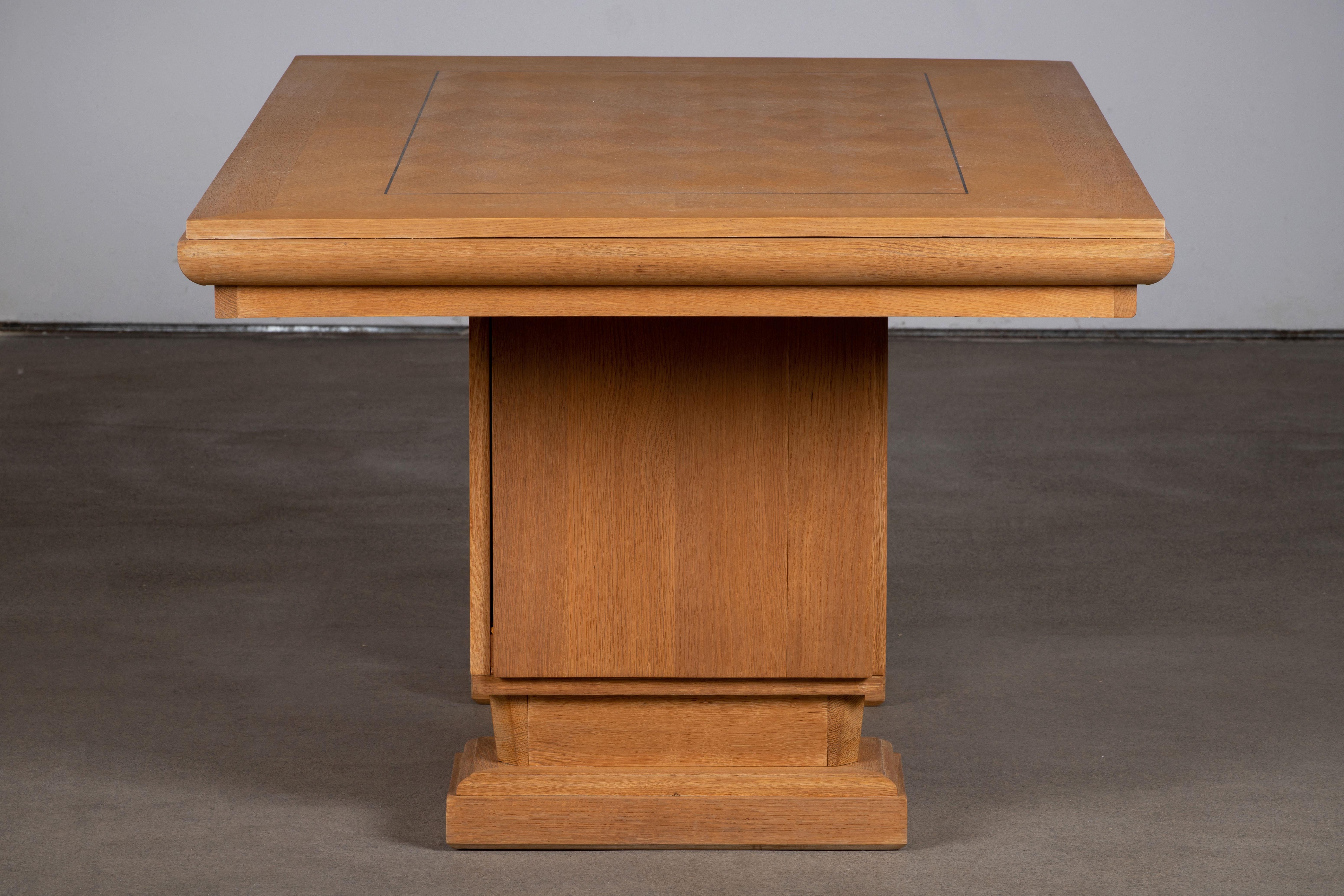 French Large Art Deco Table Oak, Dudouyt, 1940s For Sale 12