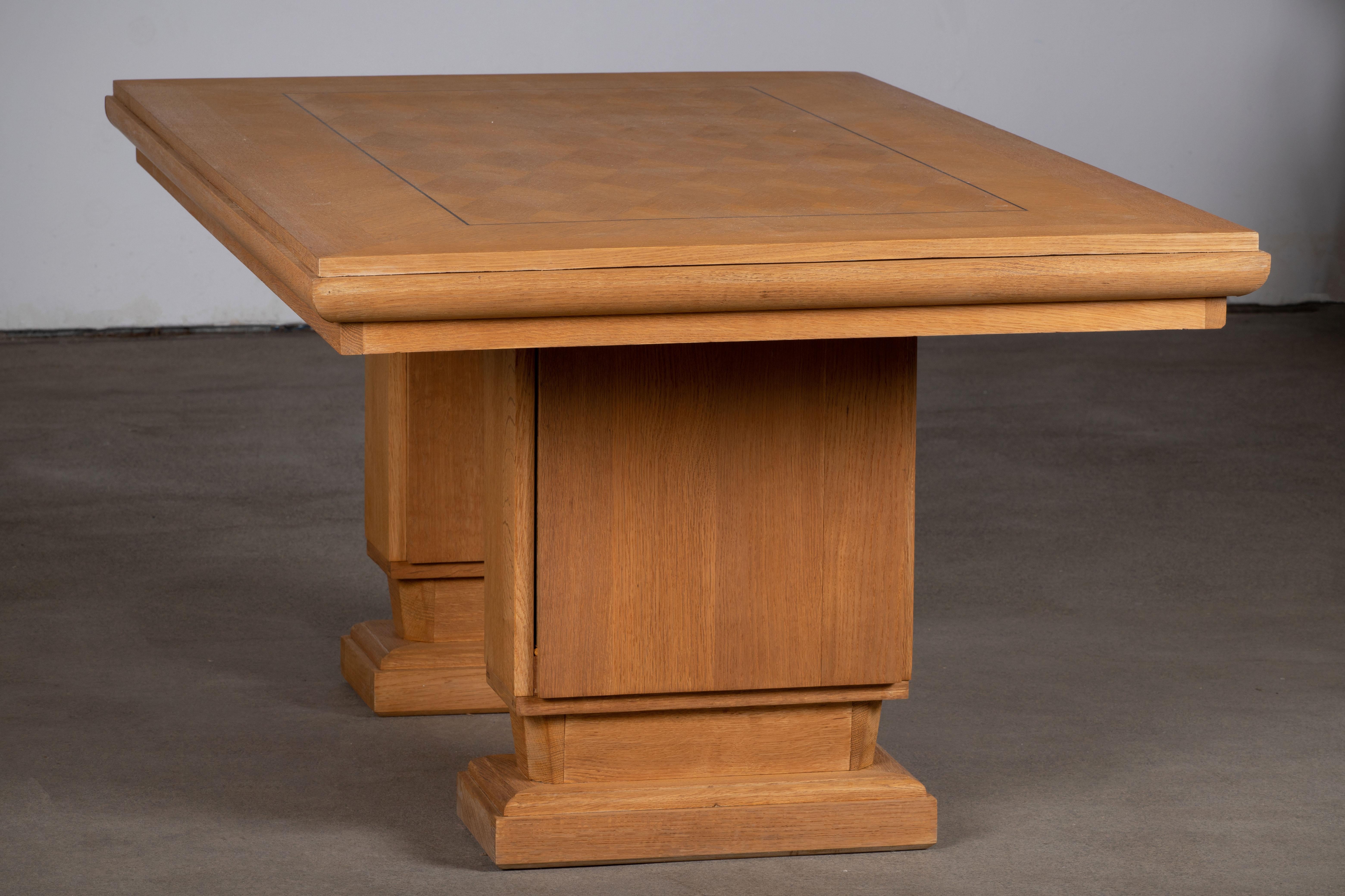 French Large Art Deco Table Oak, Dudouyt, 1940s For Sale 13