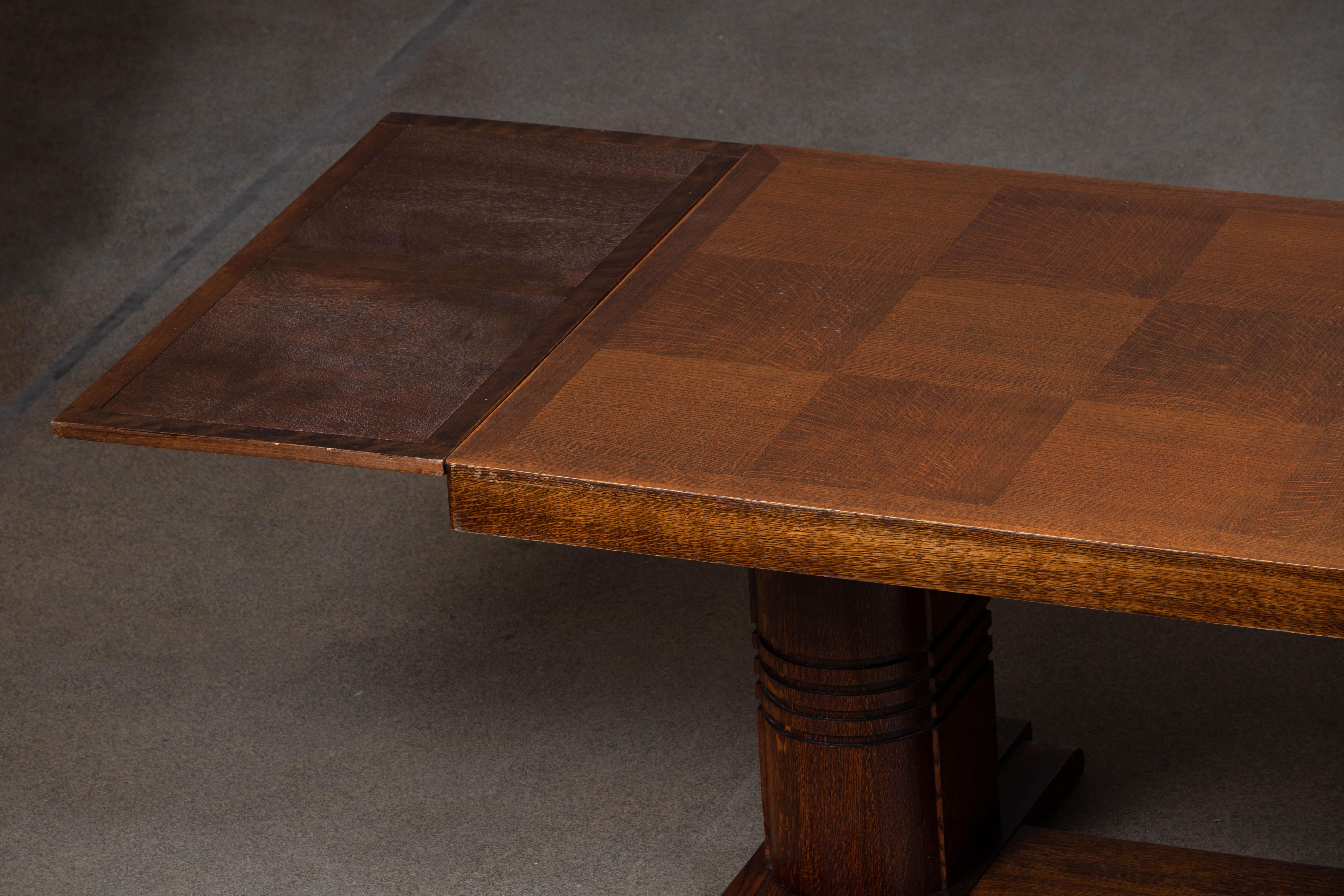 French Large Art Deco Table Oak, Dudouyt, 1940s In Good Condition For Sale In Wiesbaden, DE