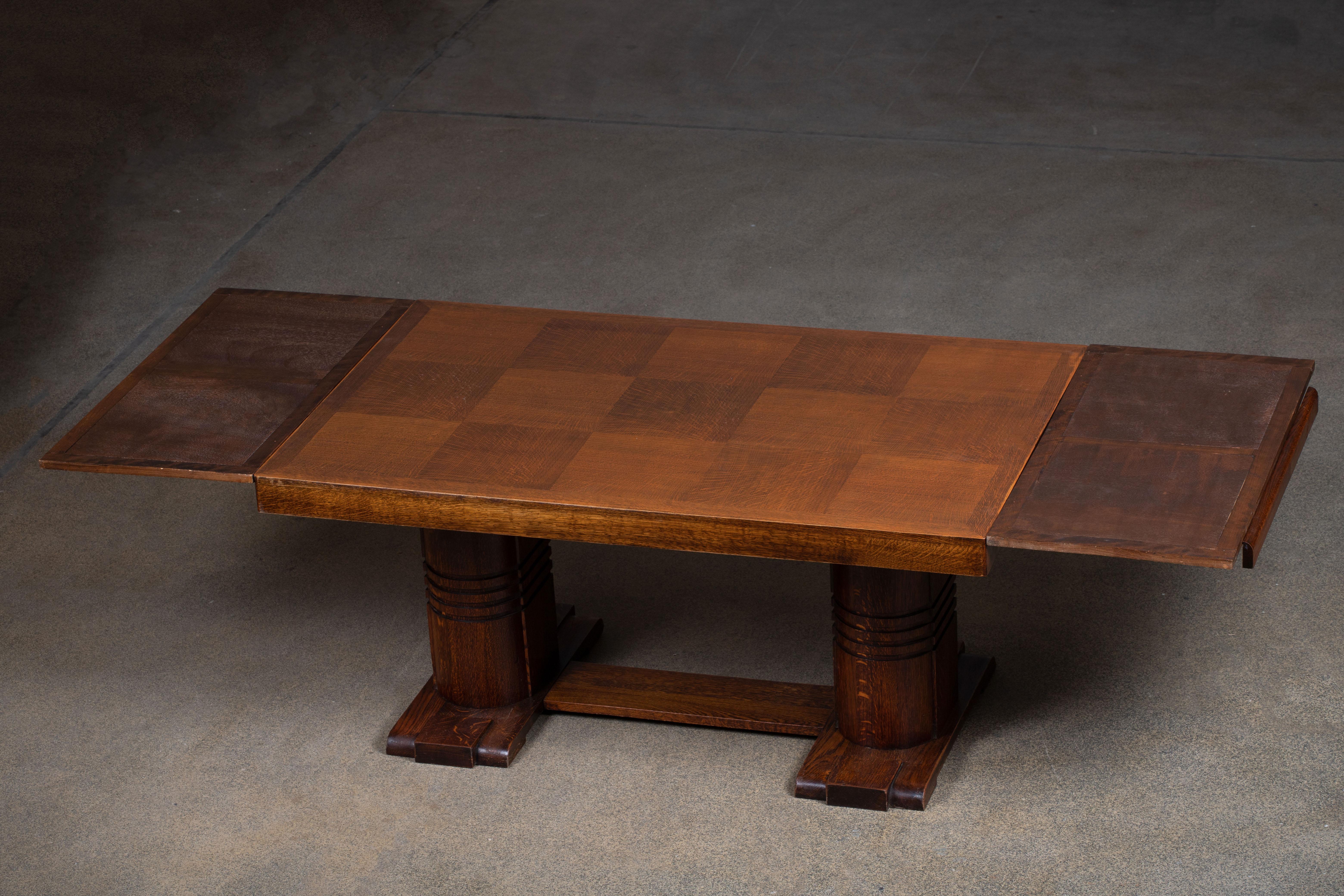 Mid-20th Century French Large Art Deco Table Oak, Dudouyt, 1940s For Sale