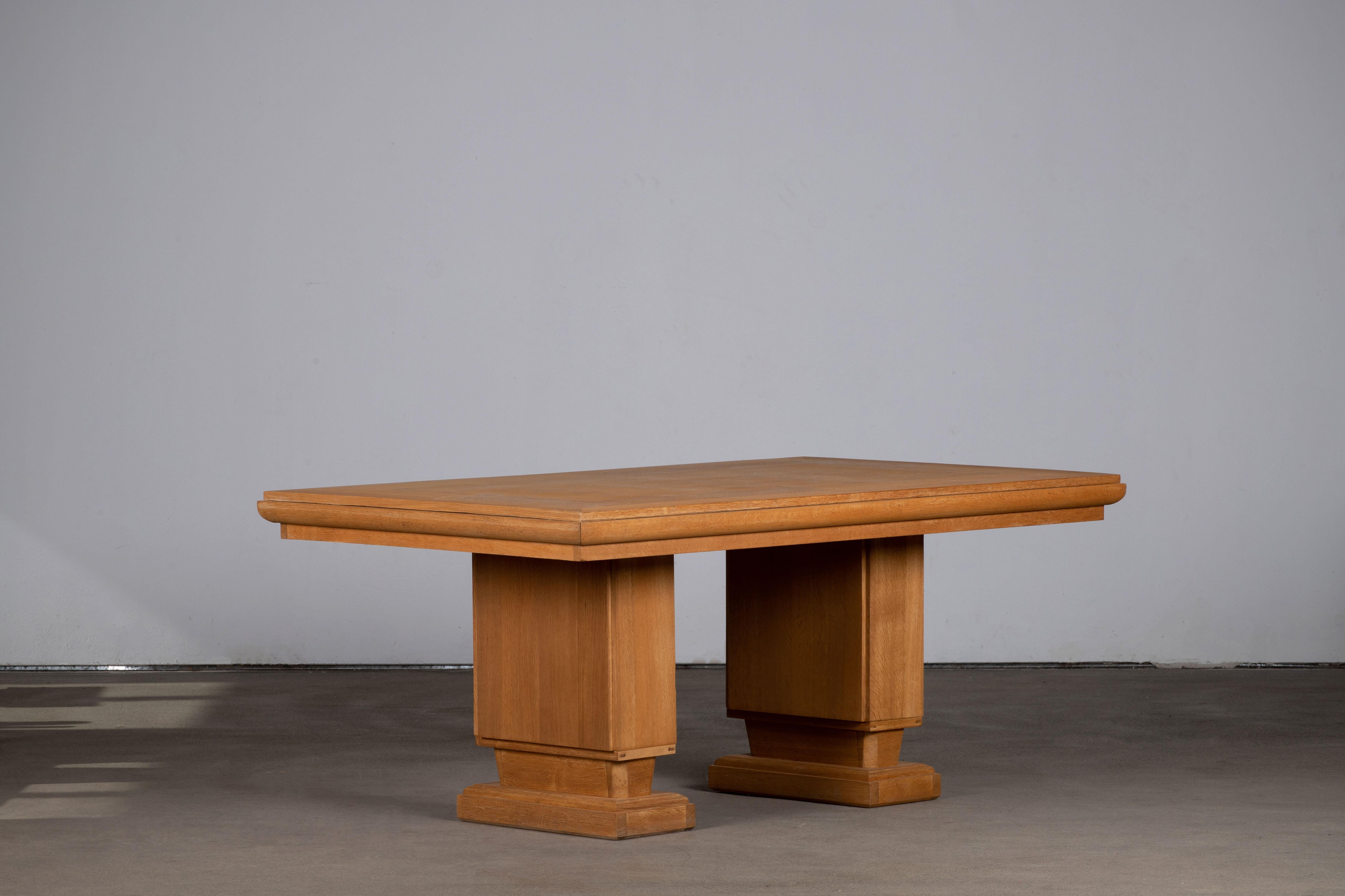 Mid-20th Century French Large Art Deco Table Oak, Dudouyt, 1940s For Sale