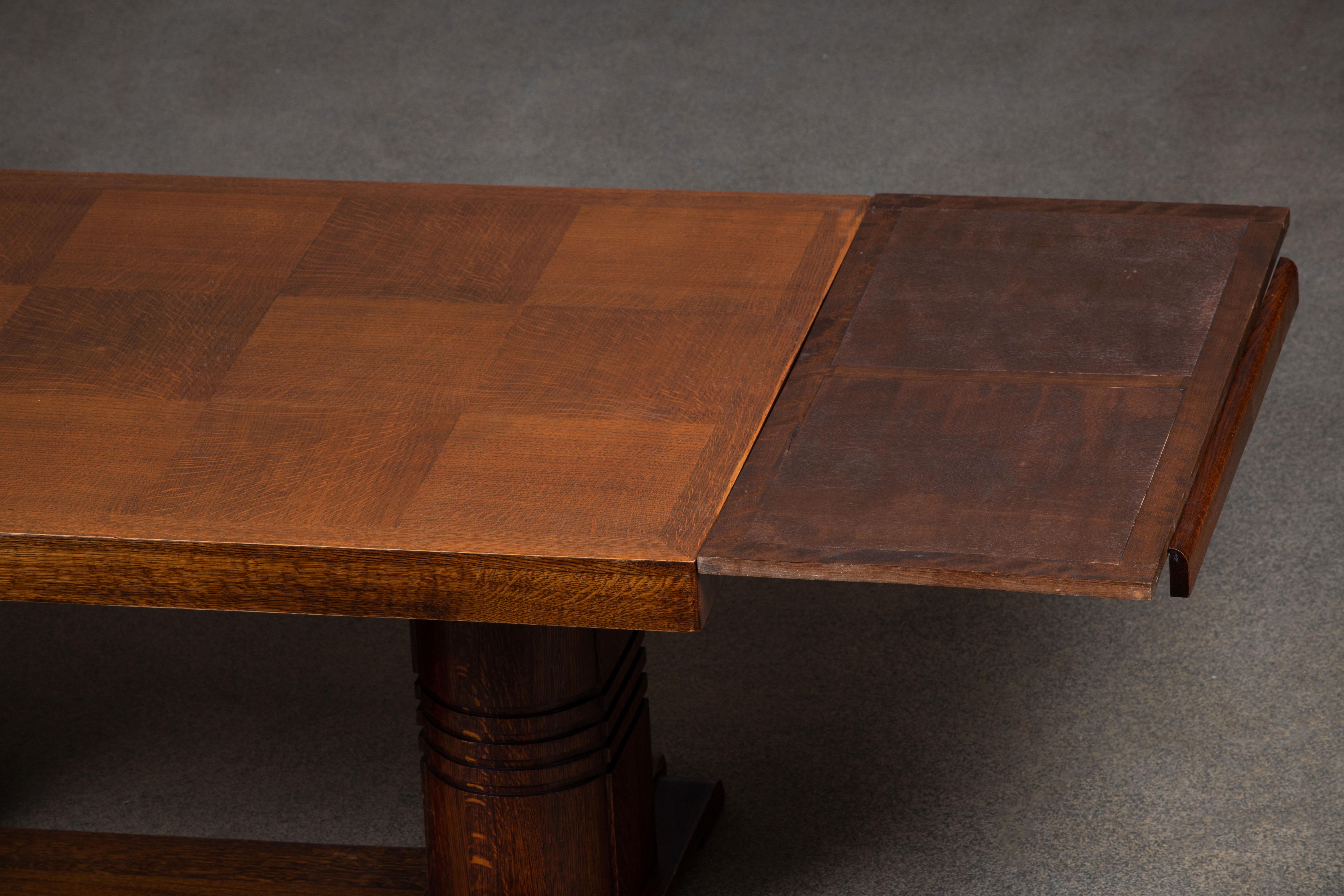 French Large Art Deco Table Oak, Dudouyt, 1940s For Sale 1