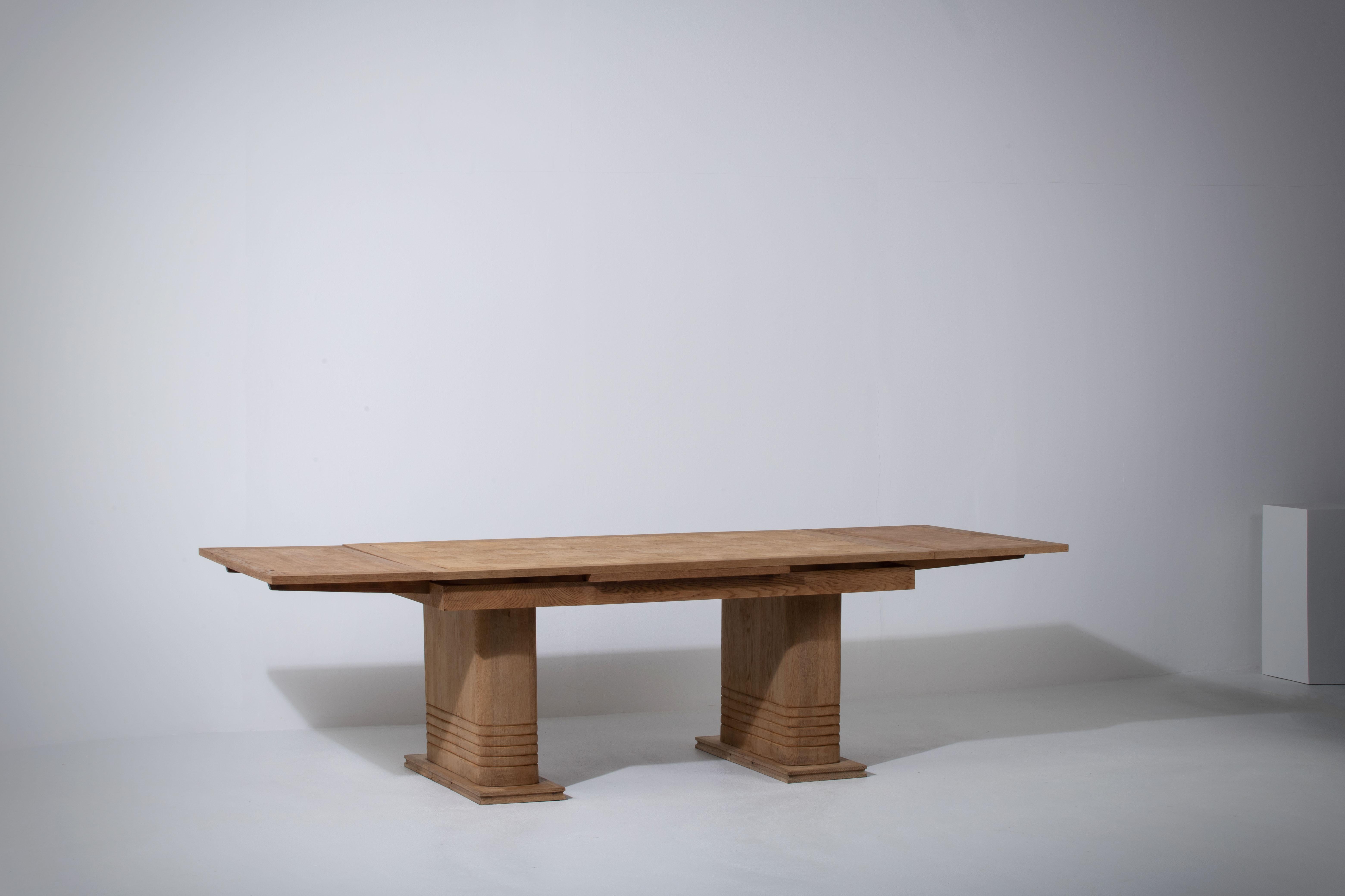 French Large Art Deco Table Oak, Dudouyt, 1940s For Sale 1