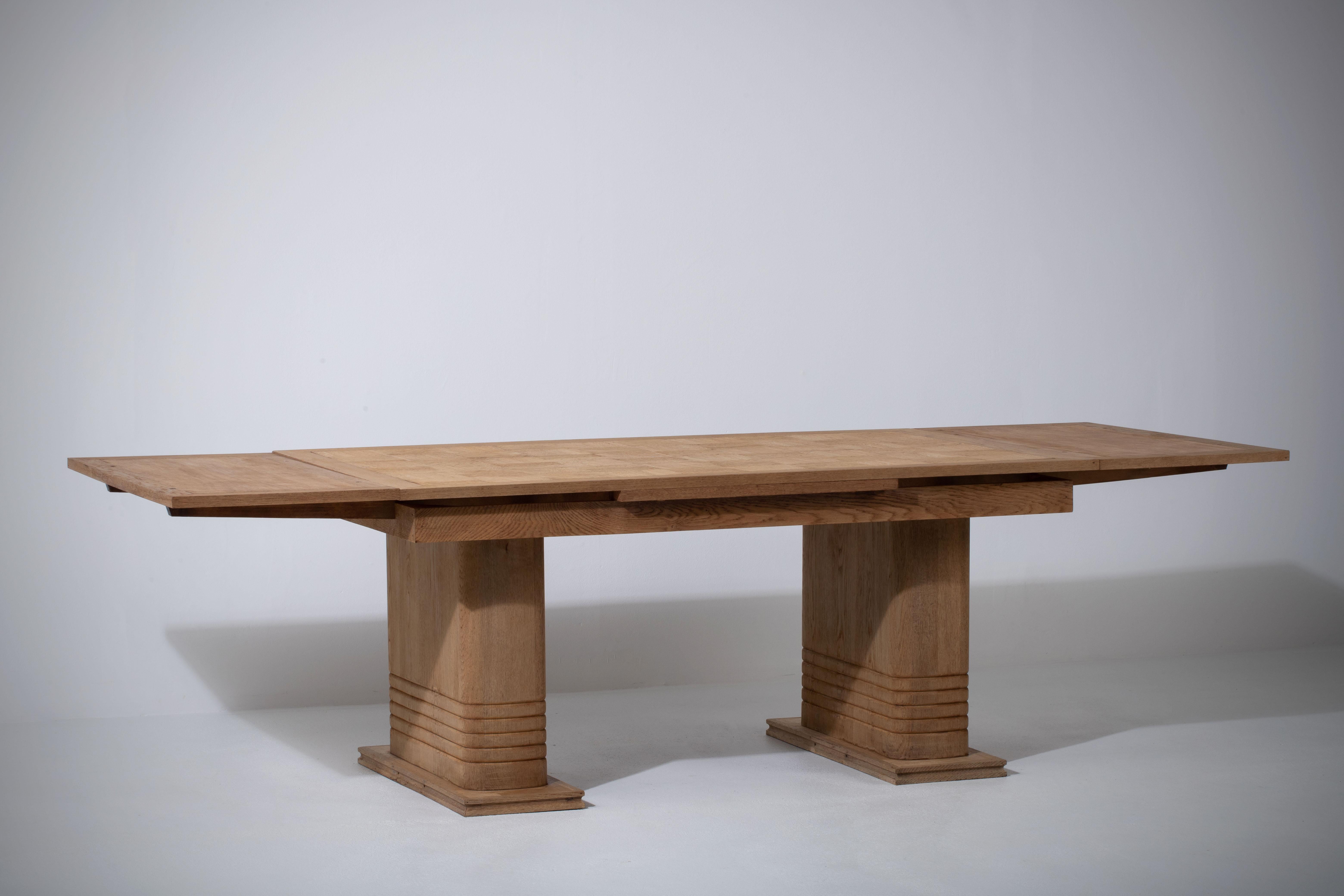 French Large Art Deco Table Oak, Dudouyt, 1940s For Sale 2
