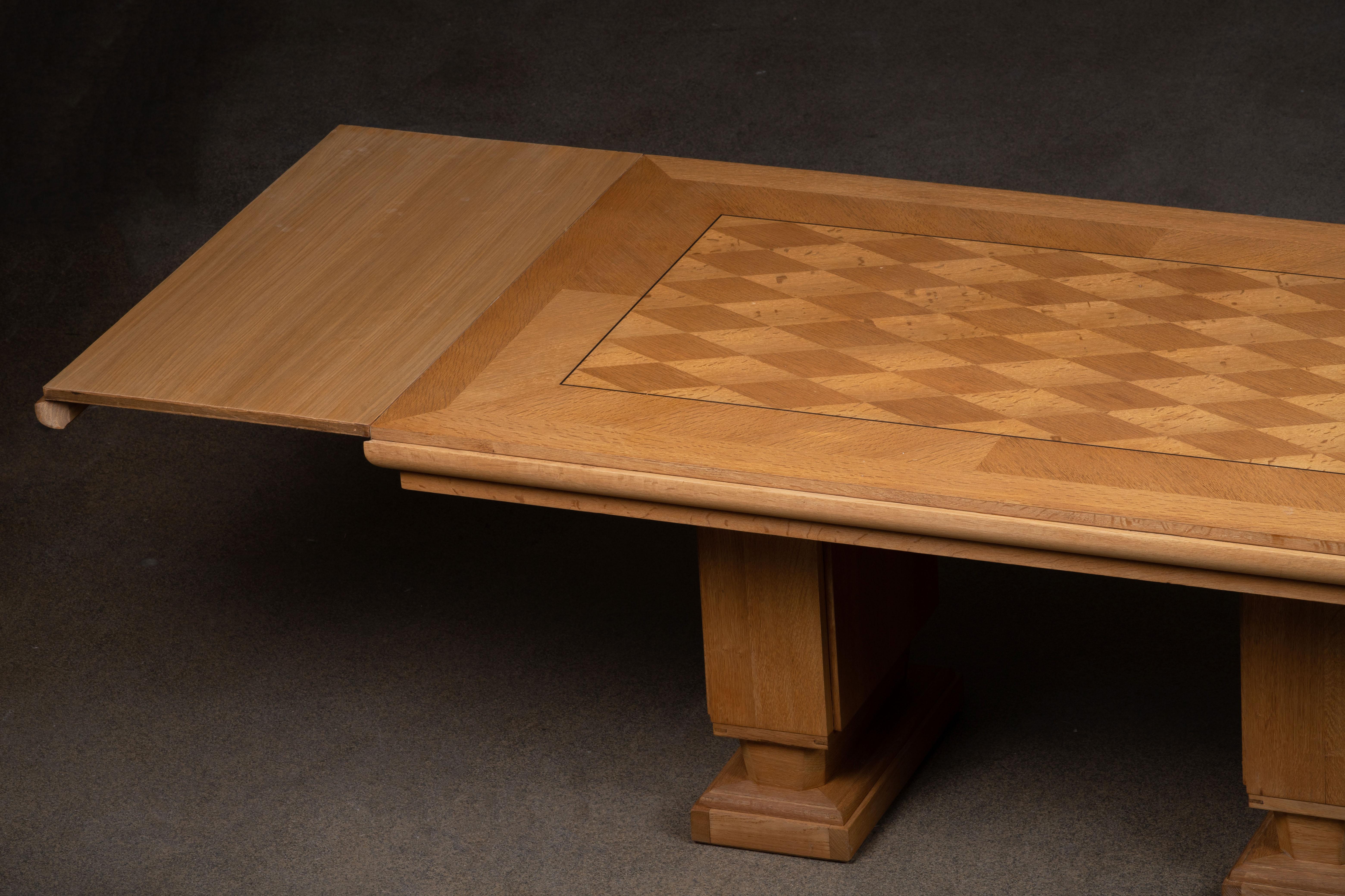 French Large Art Deco Table Oak, Dudouyt, 1940s For Sale 2